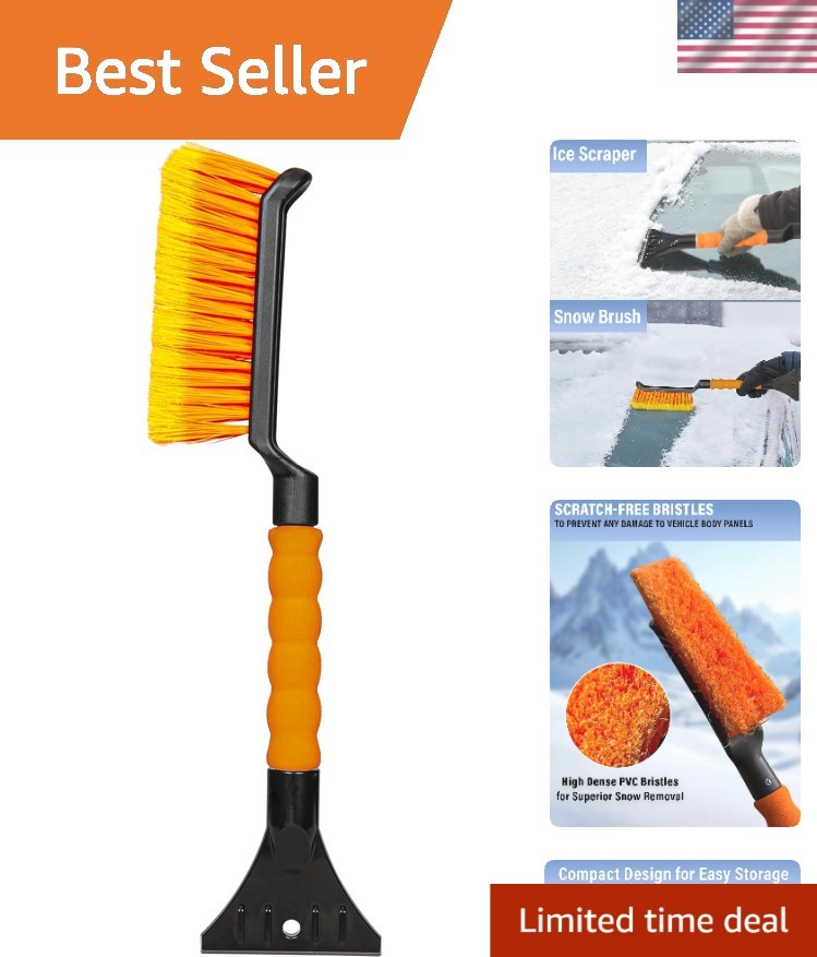 Efficient 17" Snow Brush & Ice Scraper with Foam Grip - Perfect for Winter