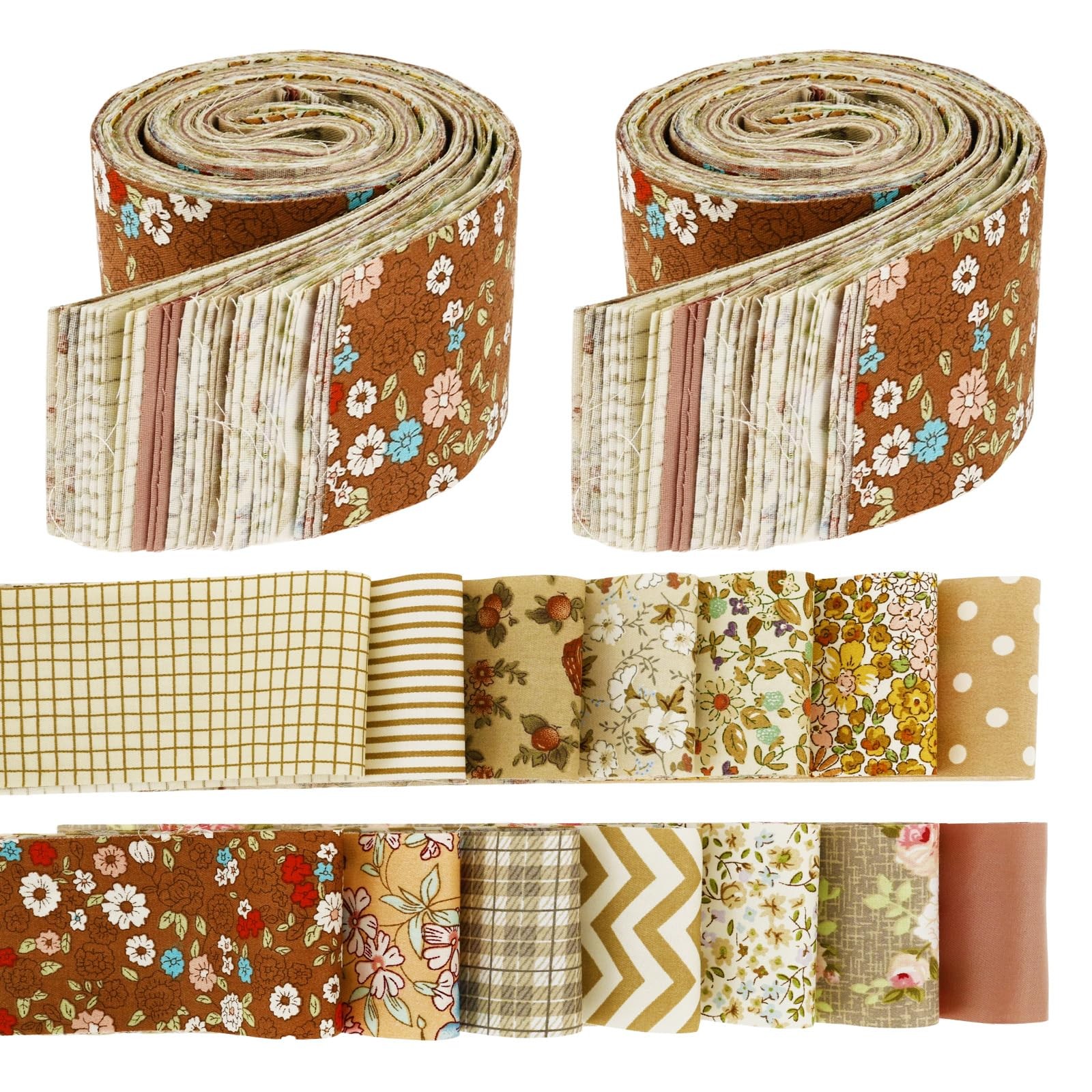 84Pcs Jelly Roll Fabric Strips, Fabrics Strip for Quilting, Brown