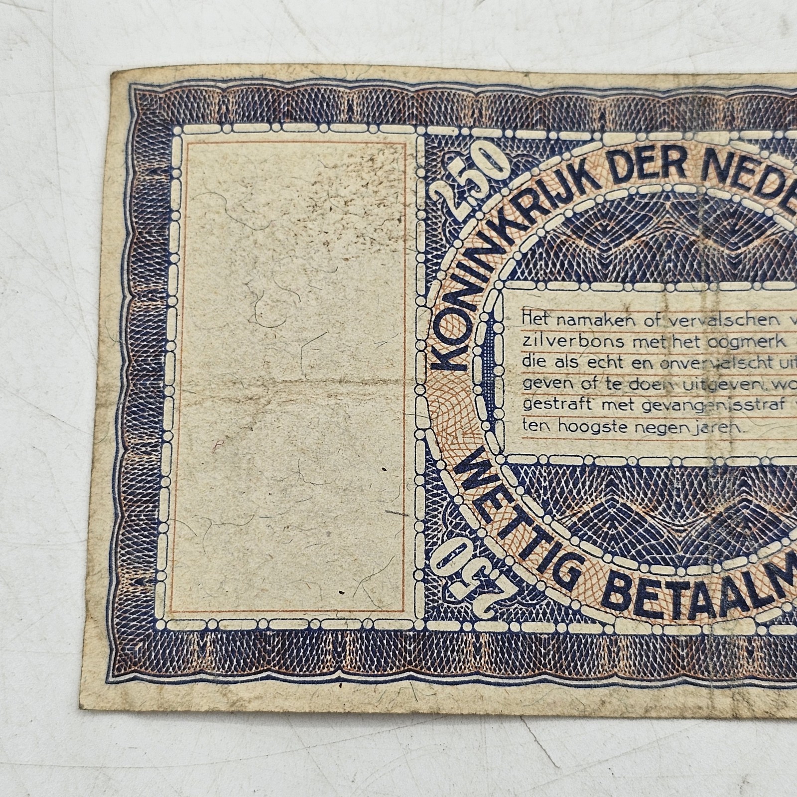 Vintage Netherlands 2½ Gulden Silver Voucher October 1938