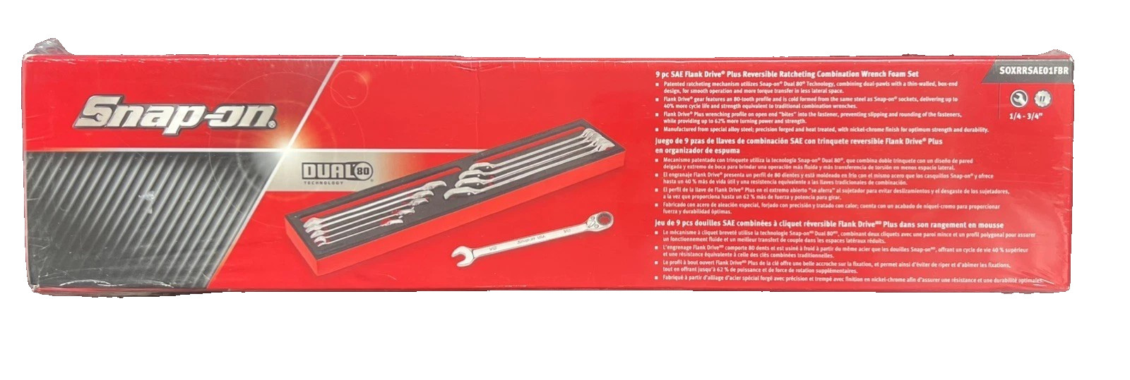 New Snap-on™ 1/4" thru 3/4" 12-point Reversible Ratchet Wrench Set SOXRRSAE01FBR
