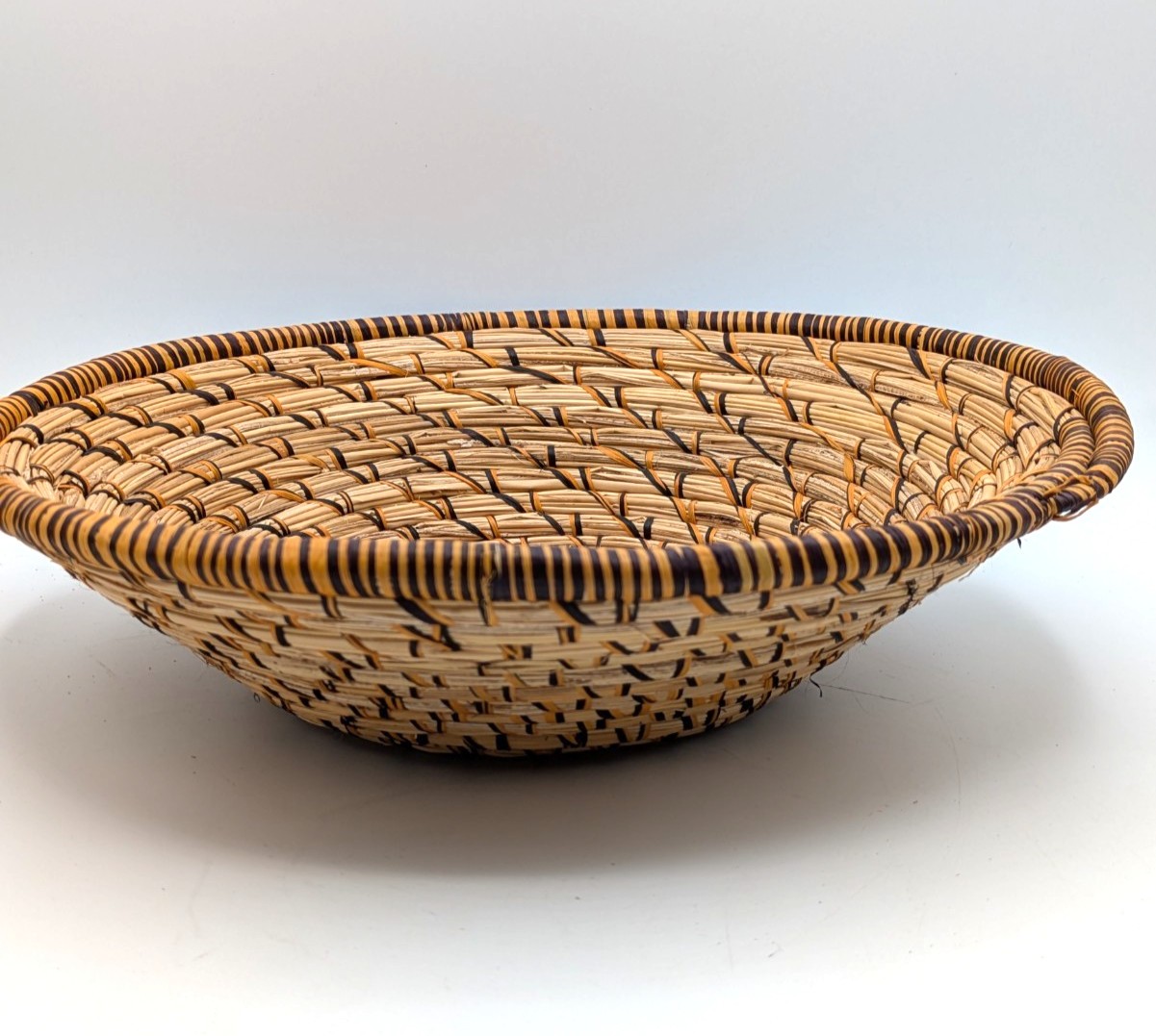 Handwoven Round Centerpiece Basket Natural and Brown Fruit Storage 12"