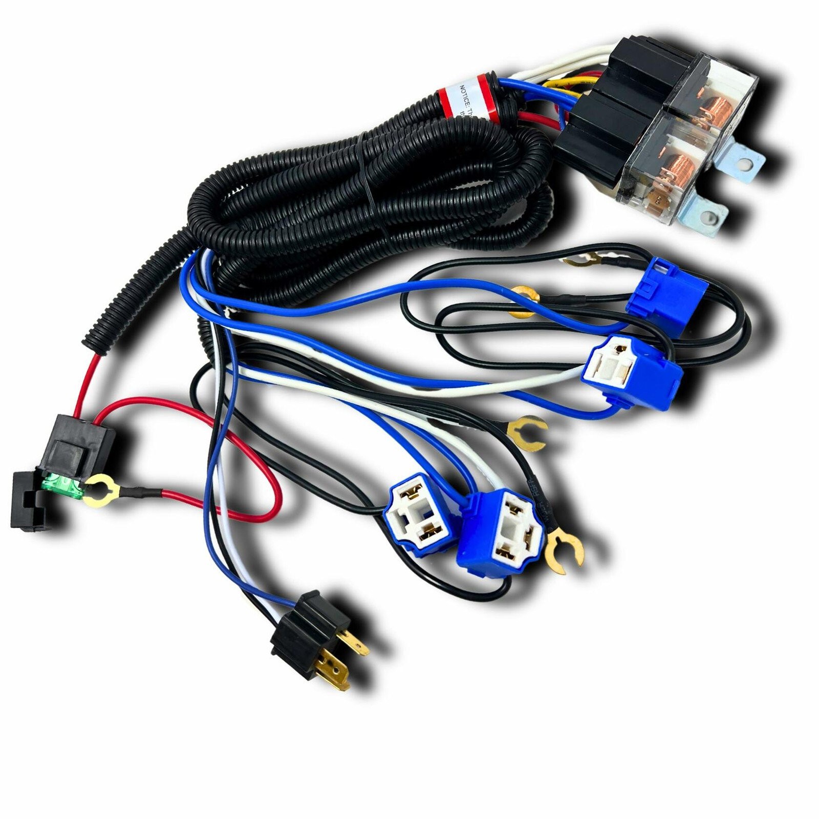 4-Headlight Relay Wiring Harness H4 Headlamp Light Bulb Ceramic Socket Plugs Set