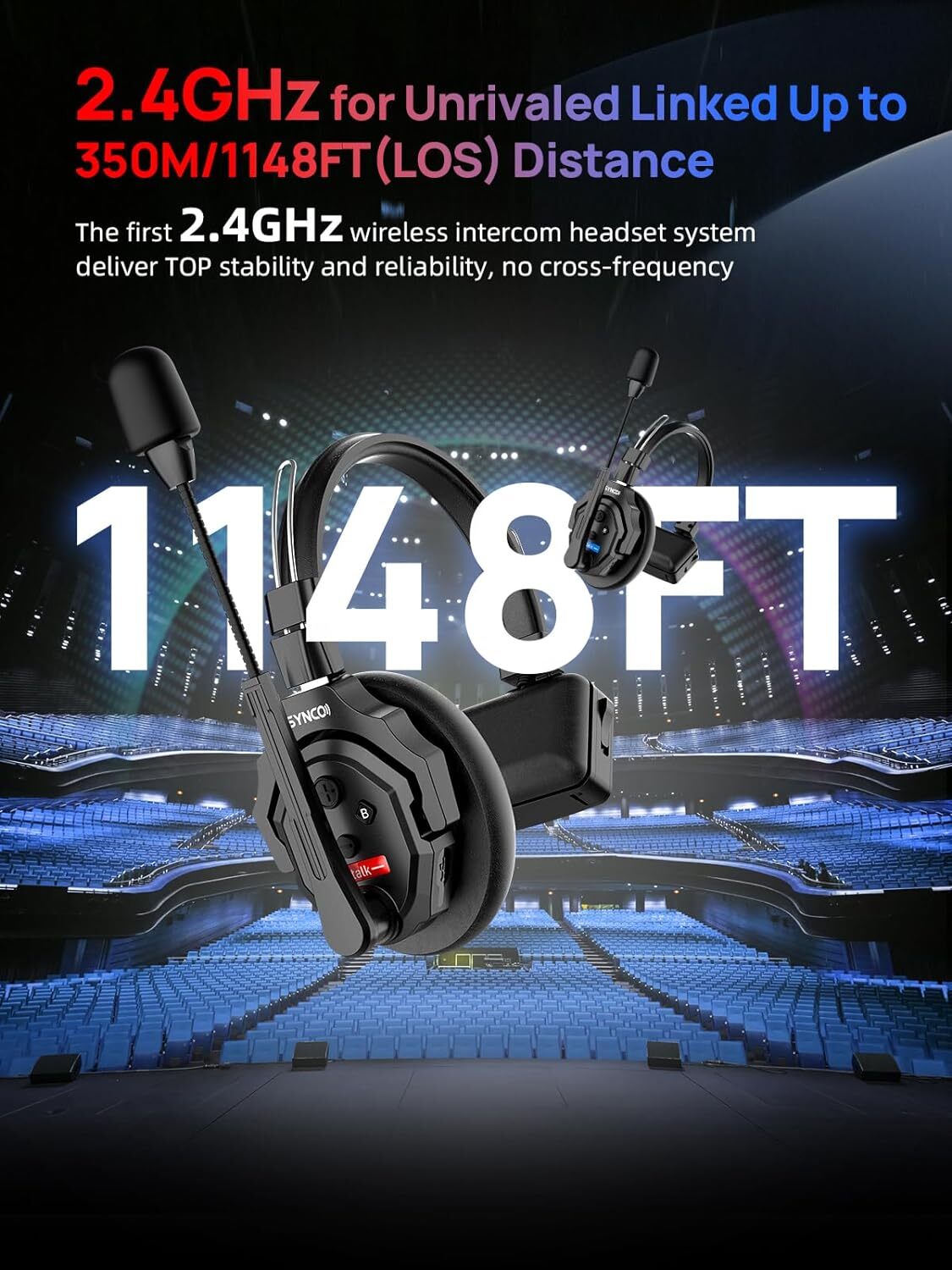 SYNCO XTALK X2 Wireless Intercom Headset forTeam Communication 350M/1148FT