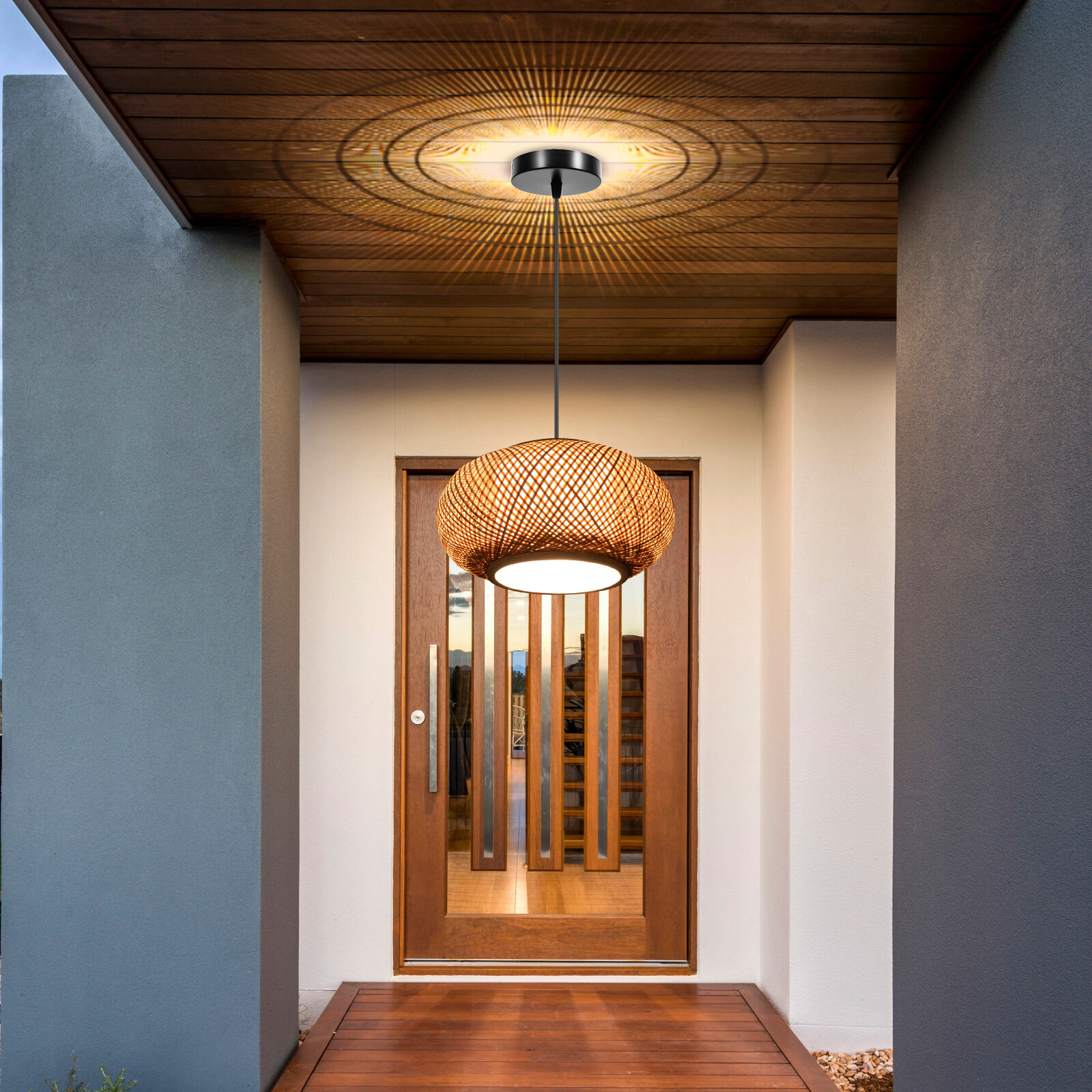 16" Bamboo Wicker Rattan Lantern Ceiling Light Fixture Asian Art Pendant Lamp US