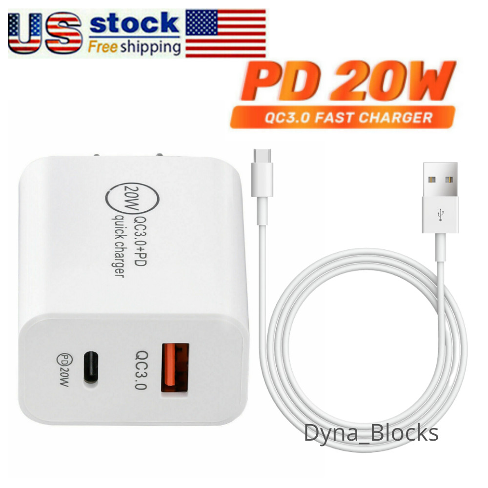 20W PD USB-C Power Adapter Fast Wall Charger Cable For iPhone 13 12 Pro Max Lot