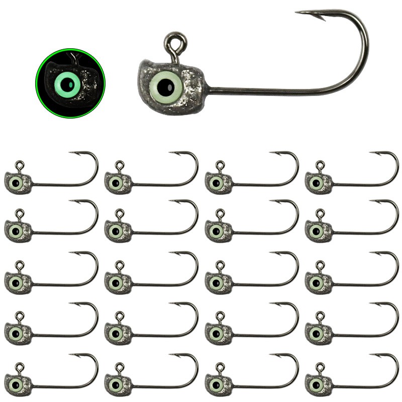 50Pcs Crappie Jig Heads with Luminous Fish Eye 1/32 1/16 oz Fishing Hook Lure