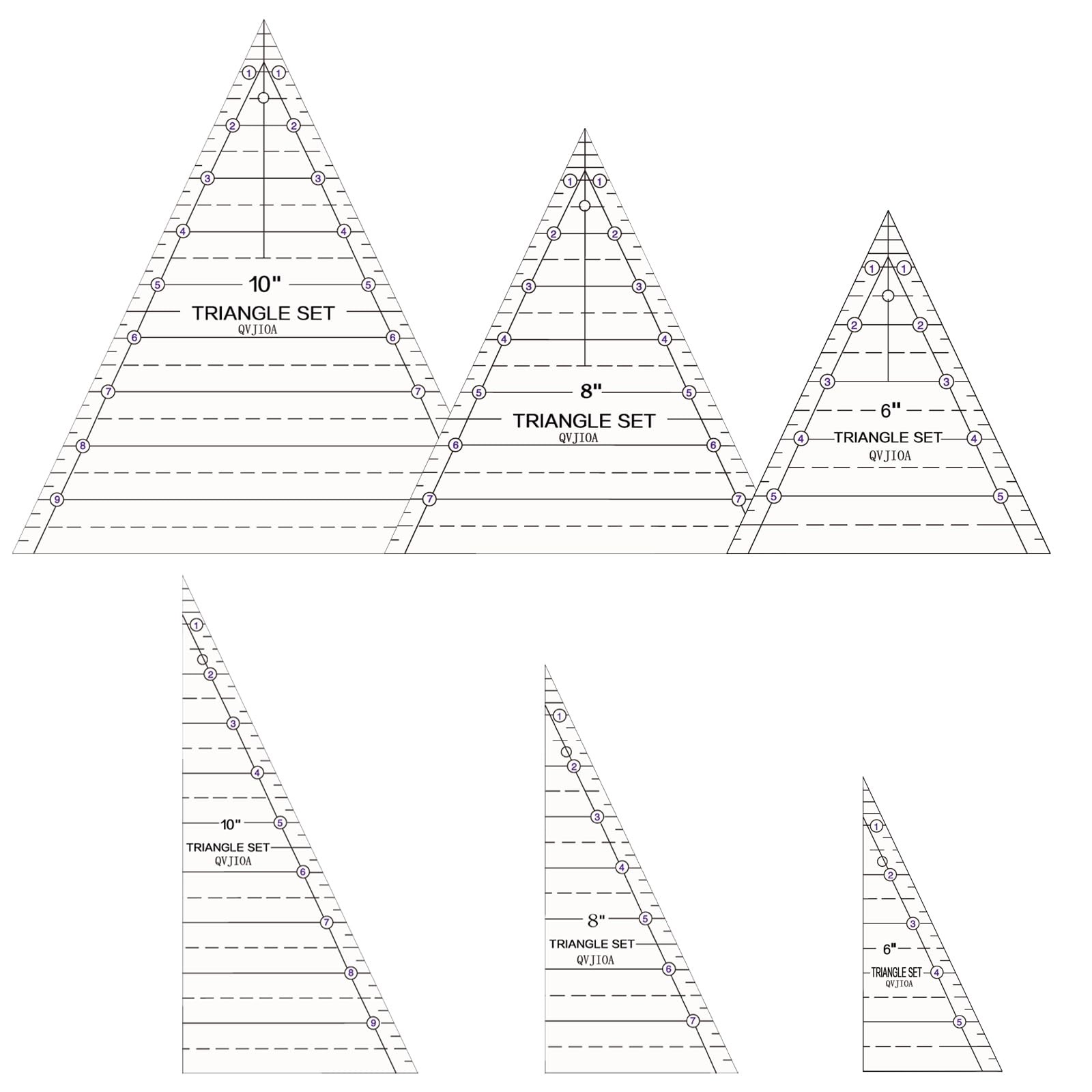 6 Set Tall Triangle Quilting Rulers for Templates quilting-6, white