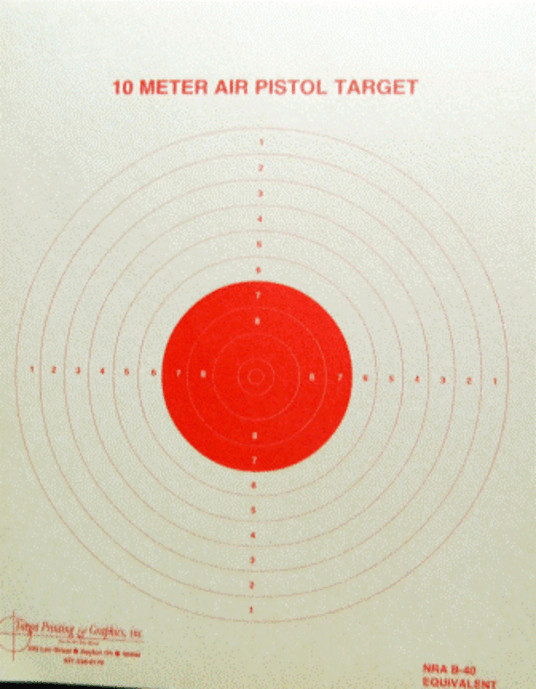B-40 10 Meter Air Pistol Target, (red) 7" x 8", on target paper (100)