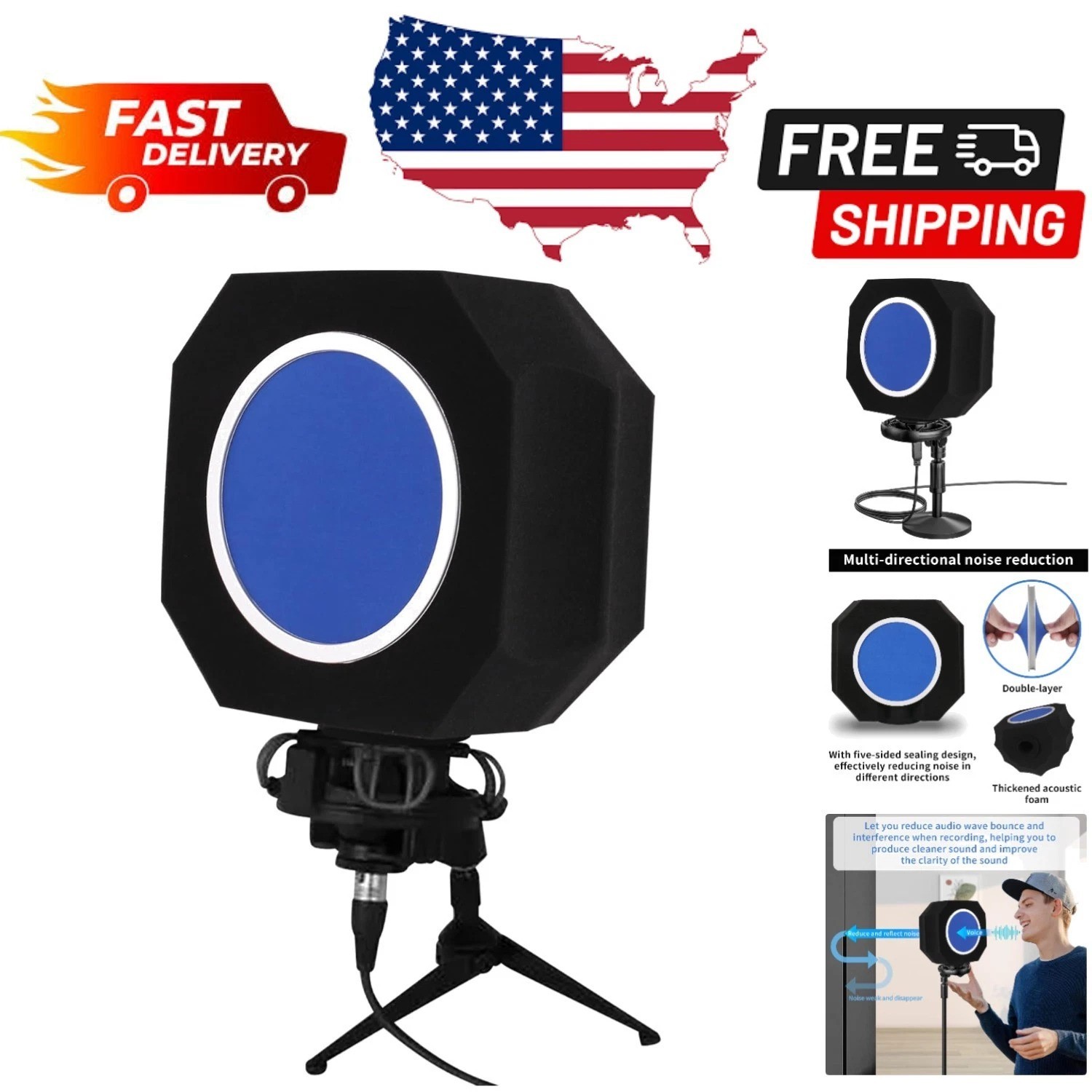 Portable Microphone Isolation Shield with High-Quality Acoustic Foam for Clarity