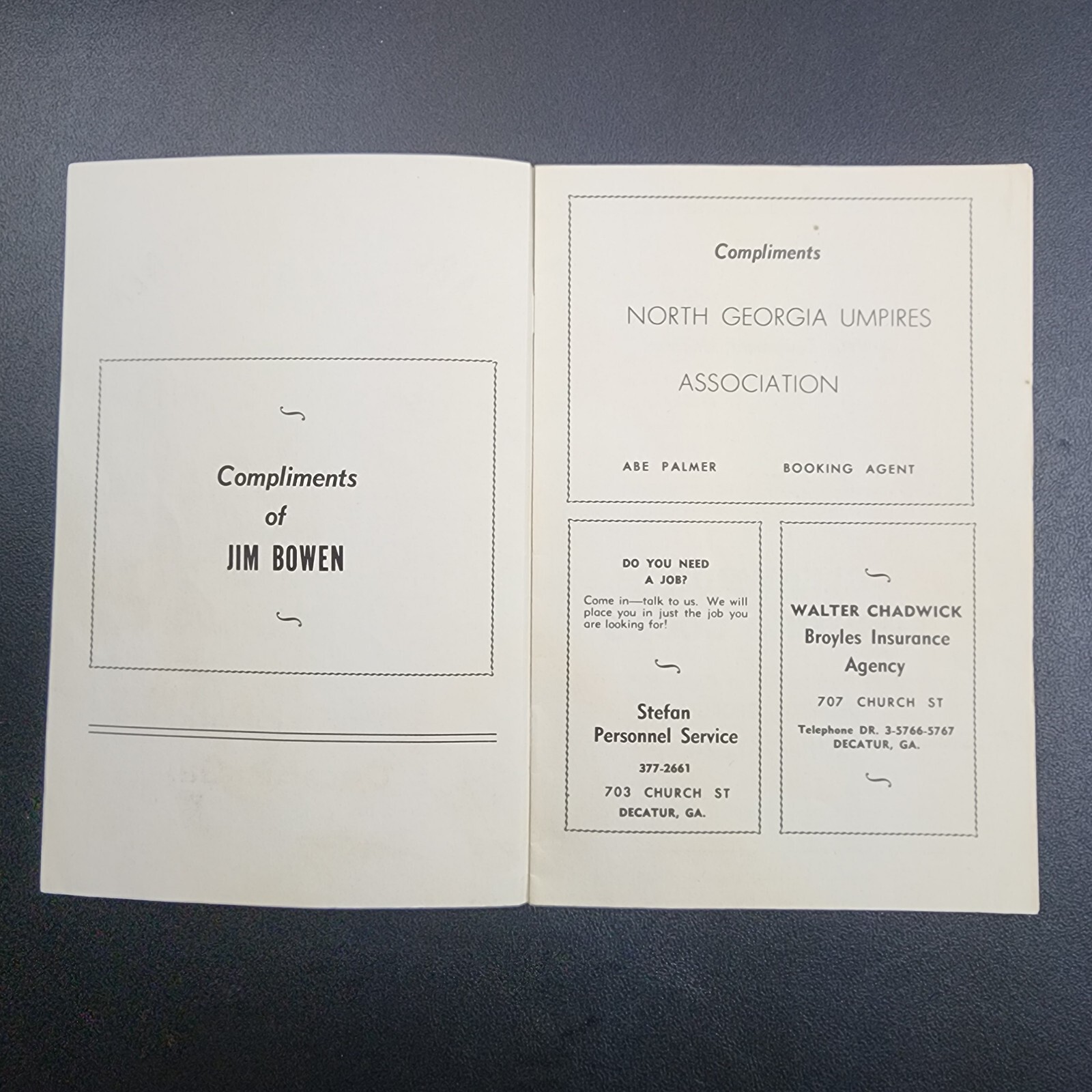 Vintage 1966 Babe Ruth Tournament Program Booklet-Dekalb Co. Georgia