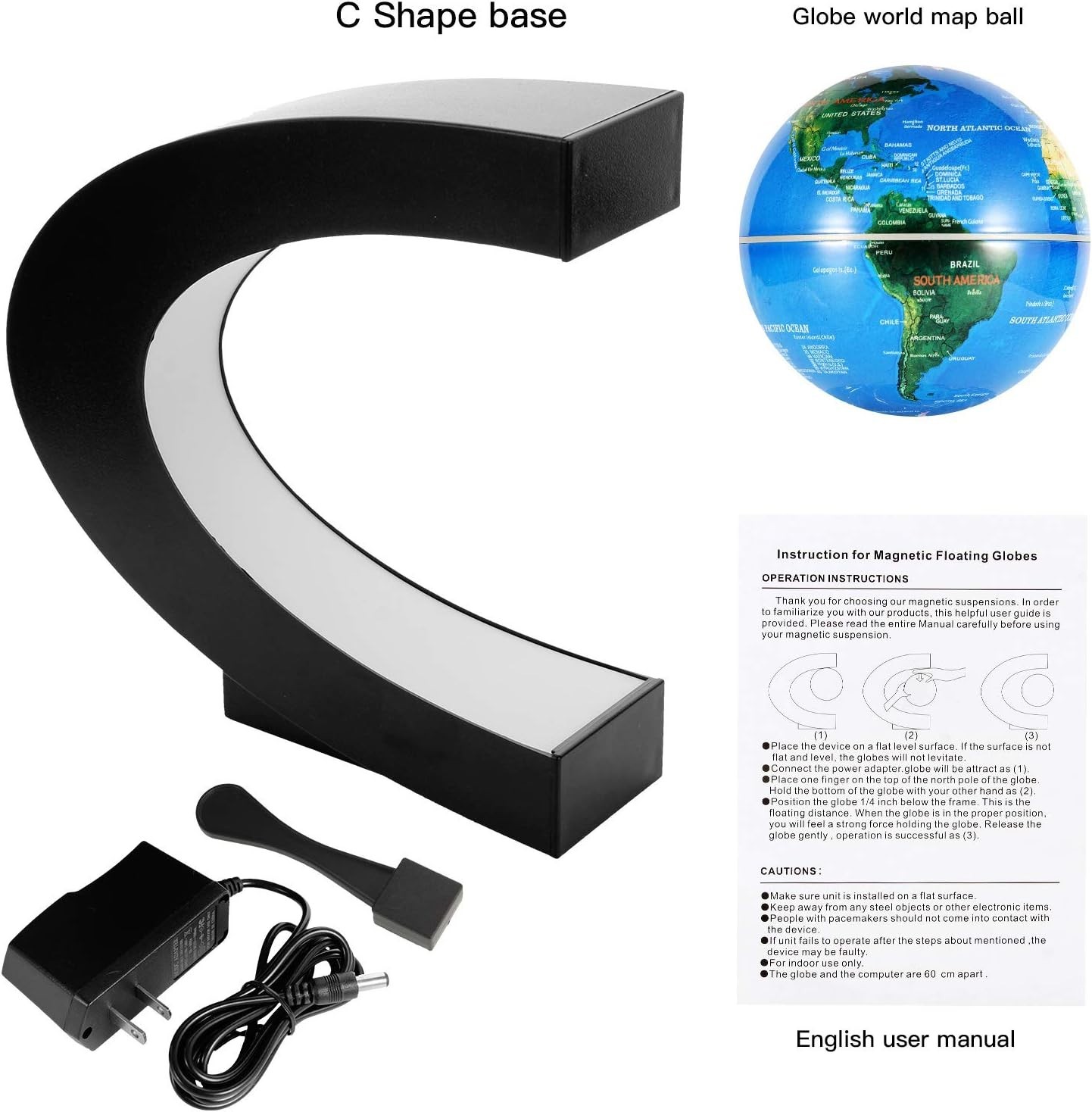 Floating Globe LED Lights C Shape Magnetic Levitation Floating Globe World Map