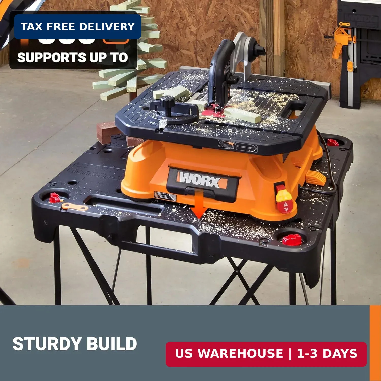 Worx WX066 Sidekick Folding Work Table, Portable All-in-one Work Bench