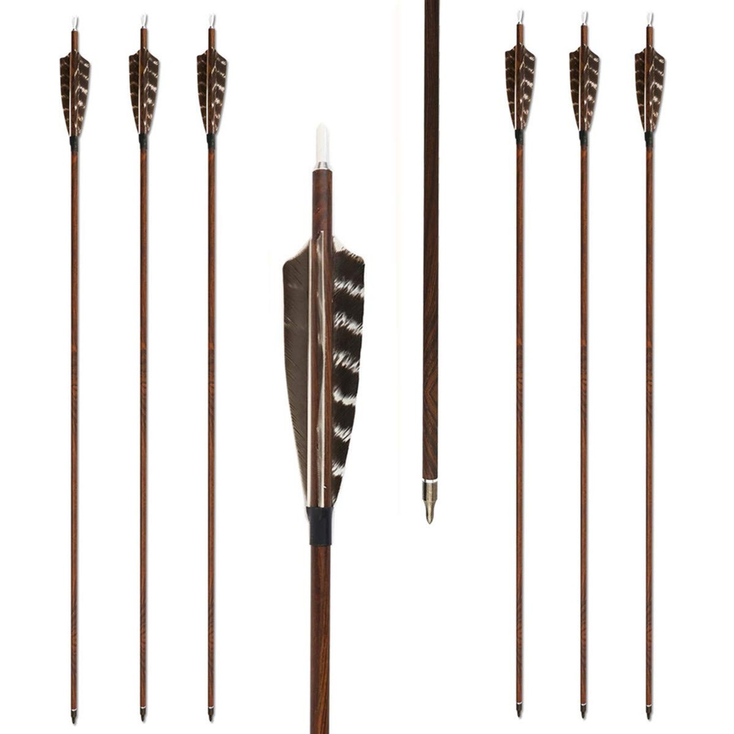 Letszhu Archery Carbon Arrows Wooden Grain Shaft 500 Spine with Feather Fletc...