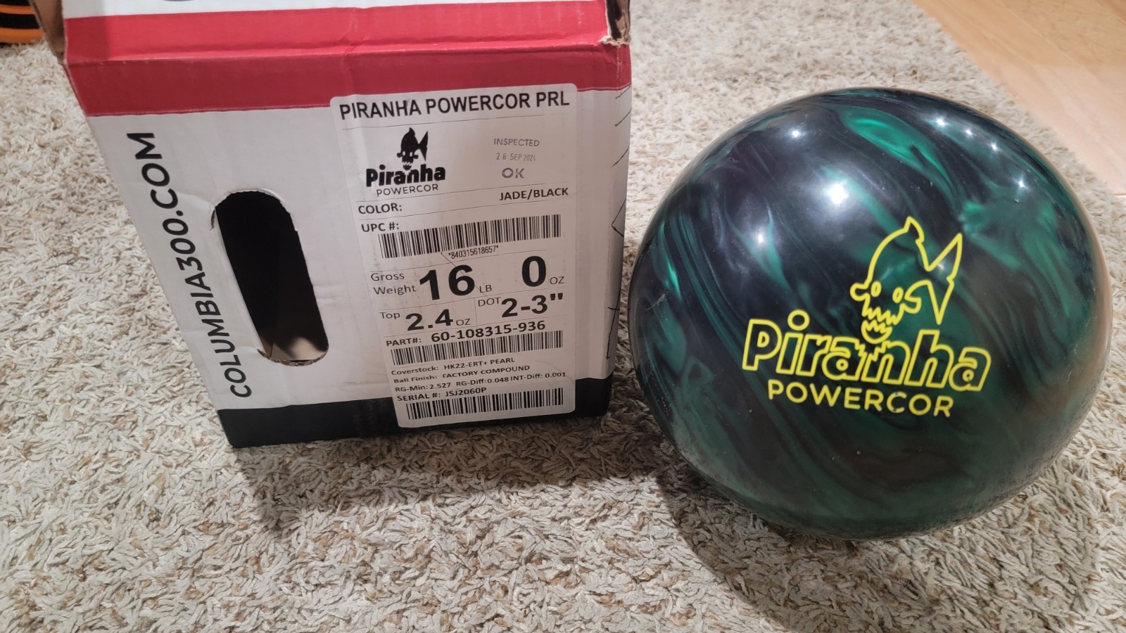 Columbia 300 Piranha PowerCOR Pearl Bowling Ball 1st Quality | 16 Pounds 2-3"Pin