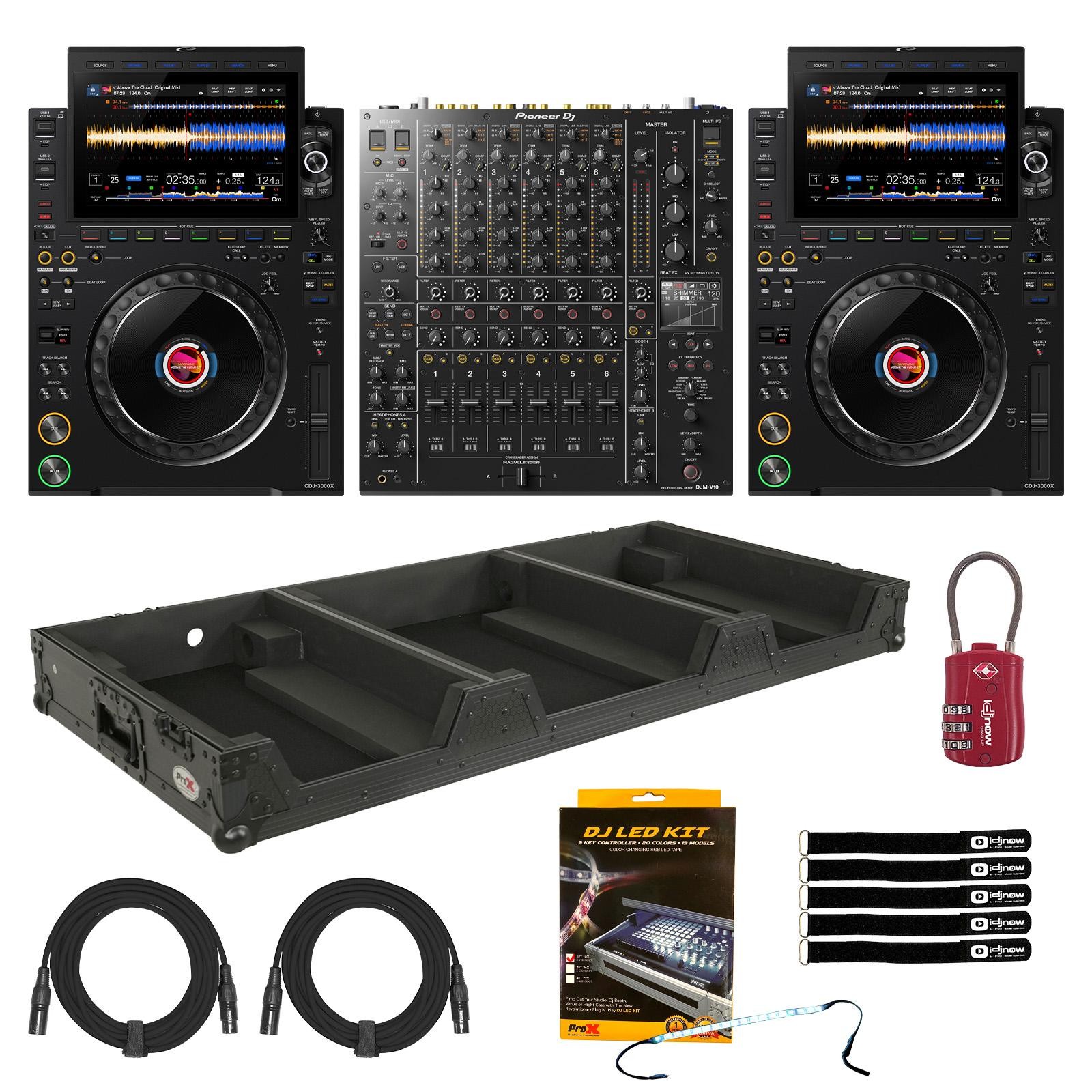 AlphaTheta CDJ-3000X DJ Player 2-Pack with DJM-V10 Mixer & Coffin Case