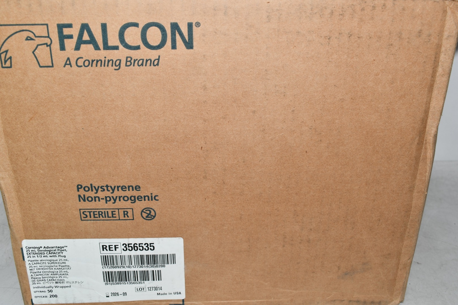 (100) CORNING 356535 Falcon Polystyrene Serological Pipet, Sterile, 25 mL Capaci