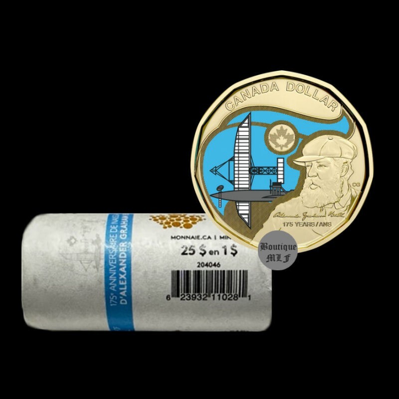 Canada  2022 Graham Bell coloured  $1 dollar coin UNC from special wrap roll