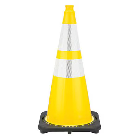 Zoro Select Rs70032c-Yellow3m64 Traffic Cone, Pvc, High-Intensity Prismatic,