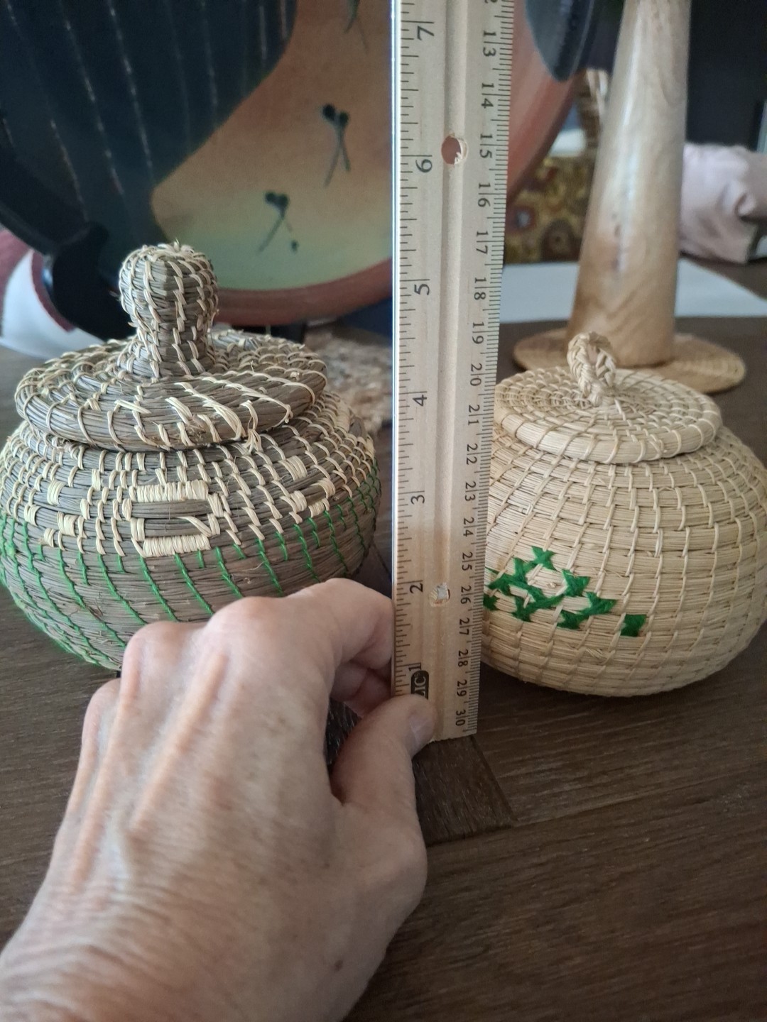 Small Hand Woven Lidded Baskets With Thread work