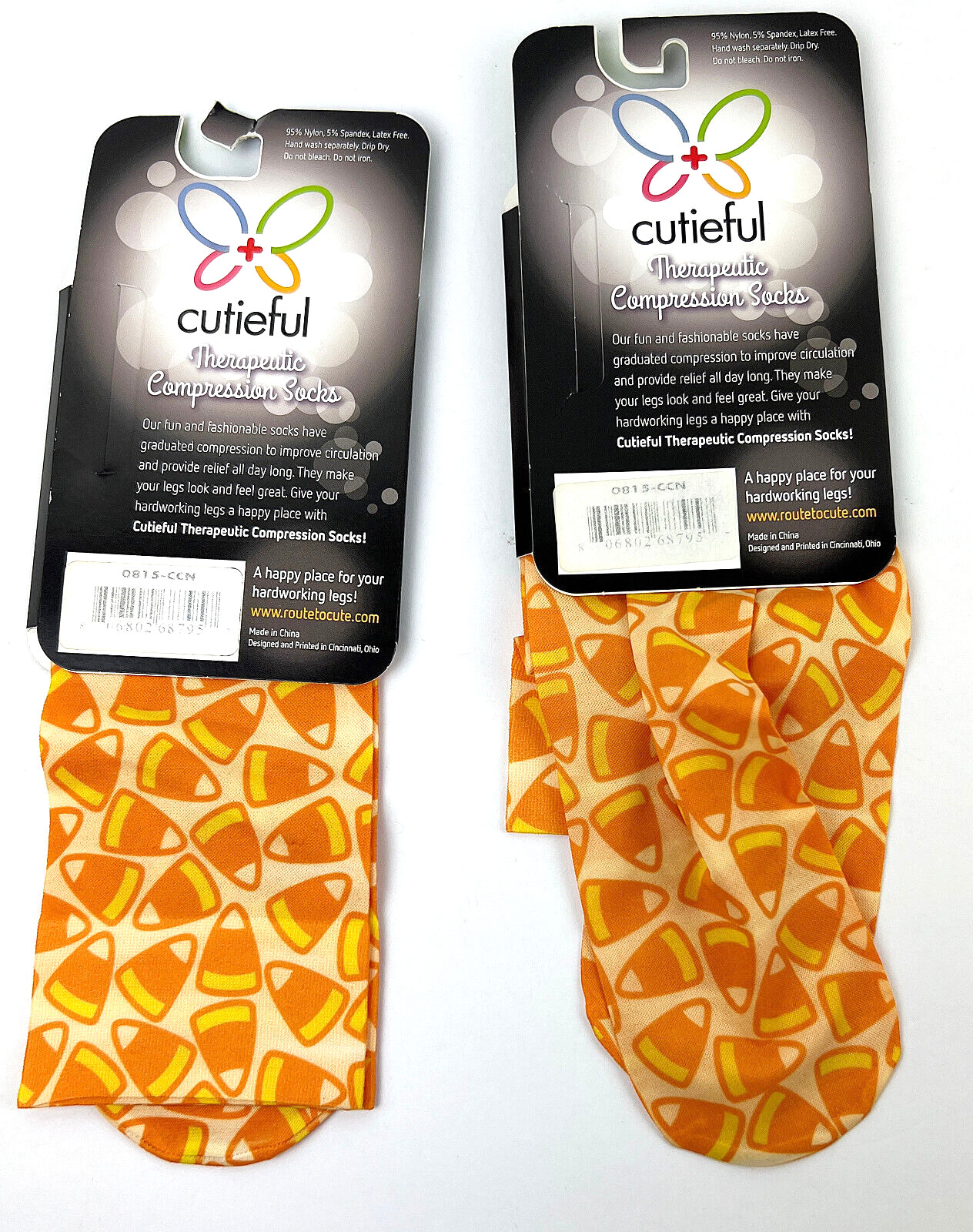 NEW Lot of 2 Cutieful Compression Knee Socks Candy Corn 8-15 mmHG Women's 5-11