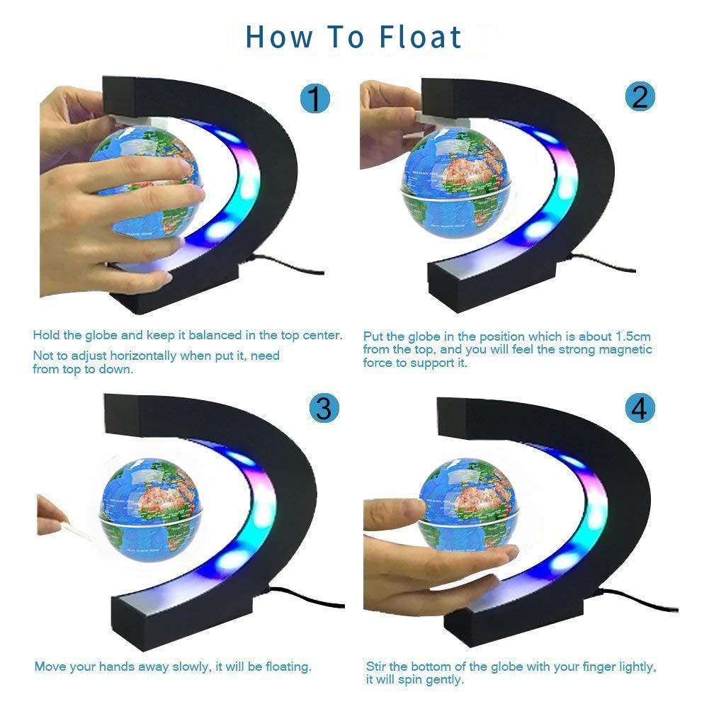 Floating Globe with Lights Shape Magnetic Levitation Floating Globe World Map...