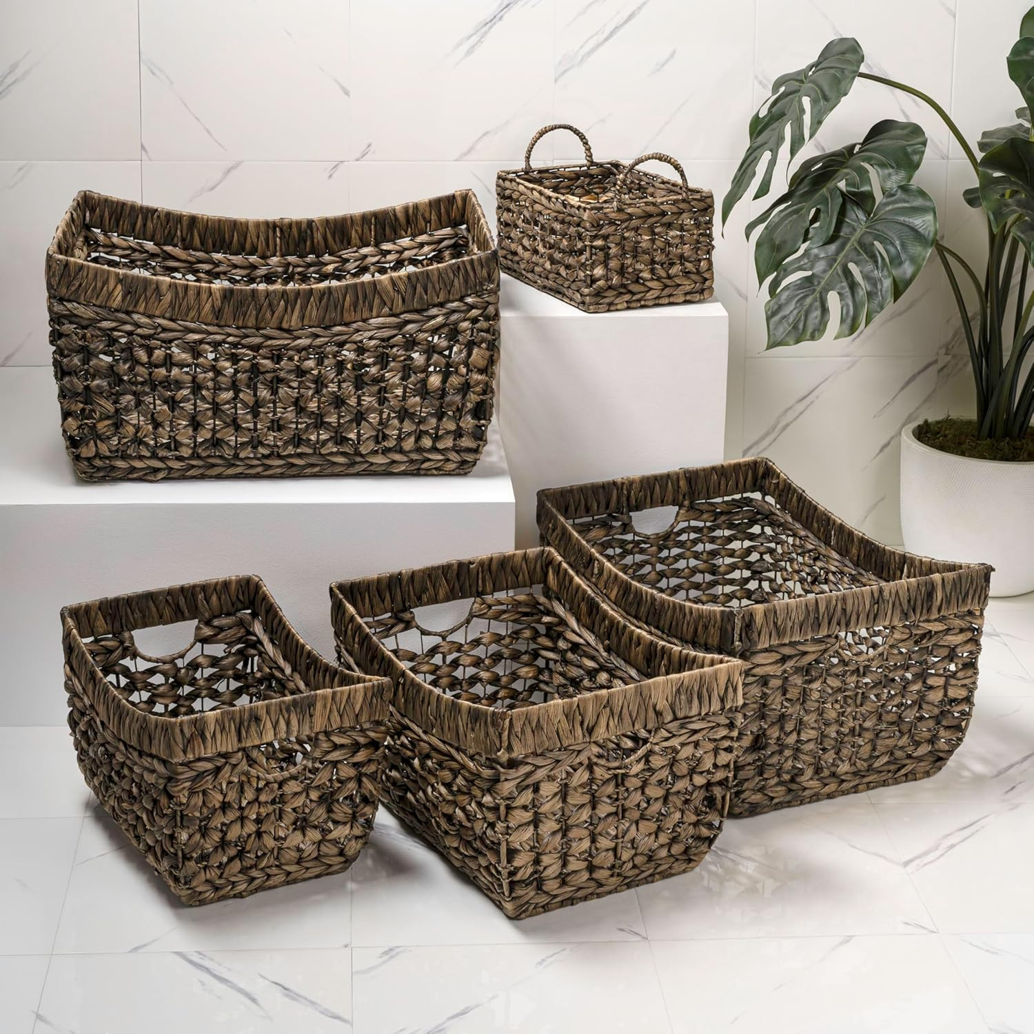 Aria Bohemian Handwoven Water Hyacinth Nesting Baskets - Set of 5