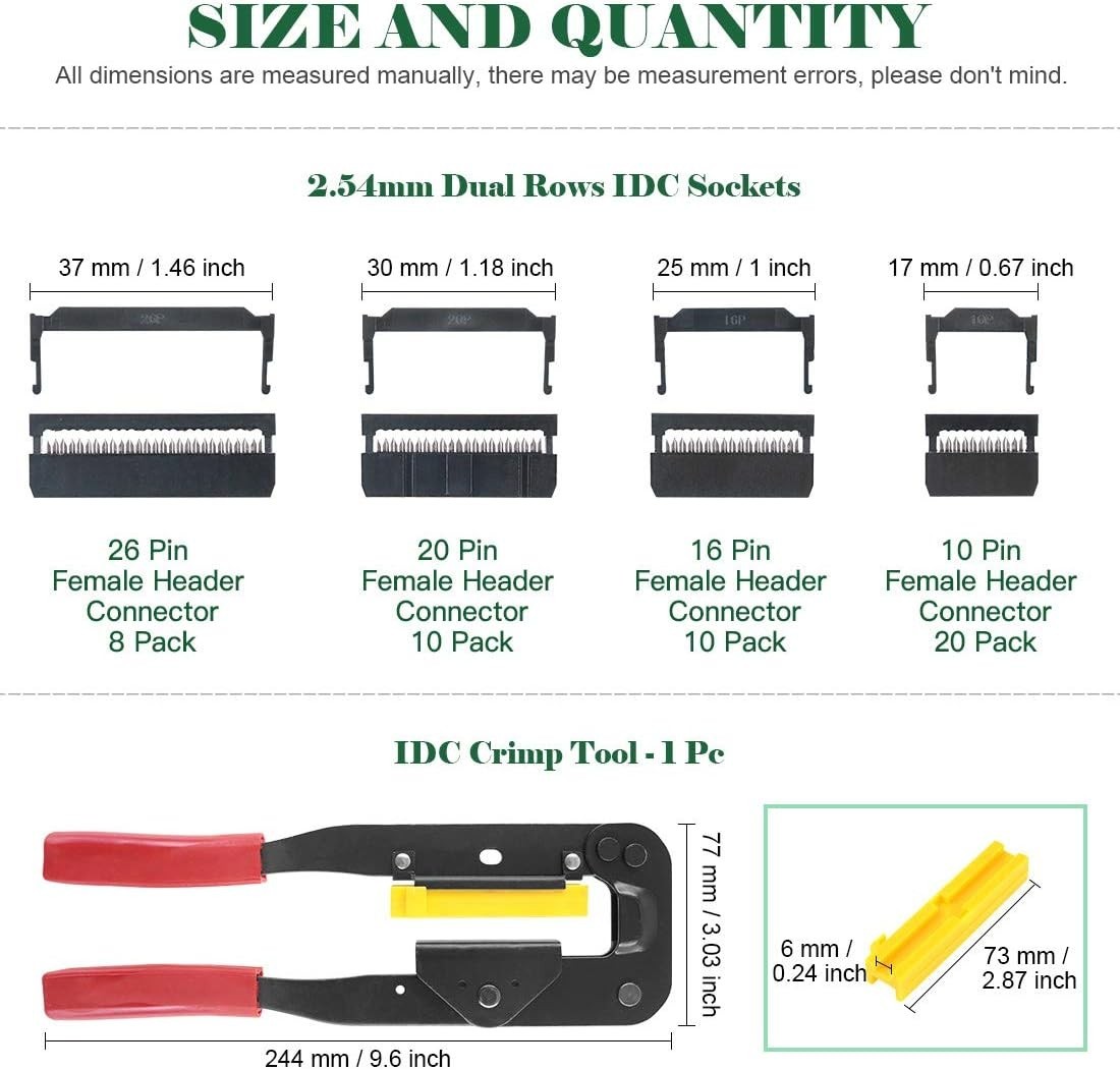 49-Piece IDC Cable Connector Set with Crimp Tool for Flat Ribbon Cables