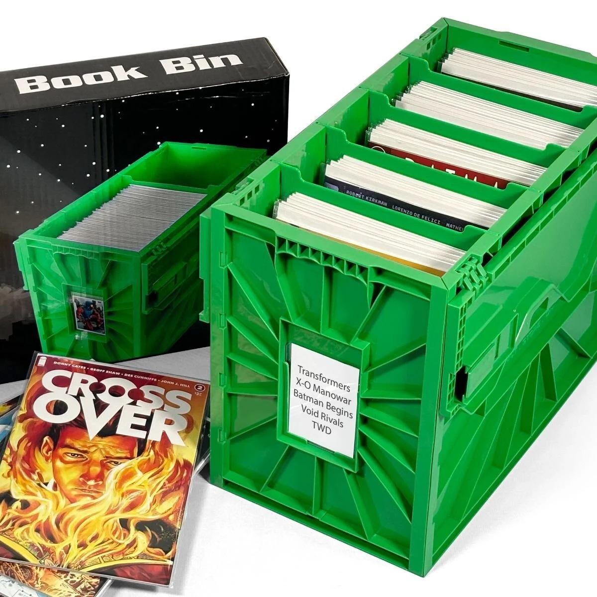 1 GREEN BCW Short Comic Book Bin Heavy Duty Plastic Safe Storage w/ 1 Partition