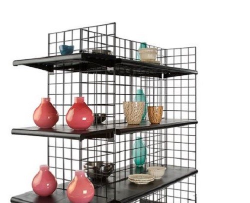 Display Grid Rack 4 Panels Rolling Metal Retail Wall Store Craft Show Art Stand