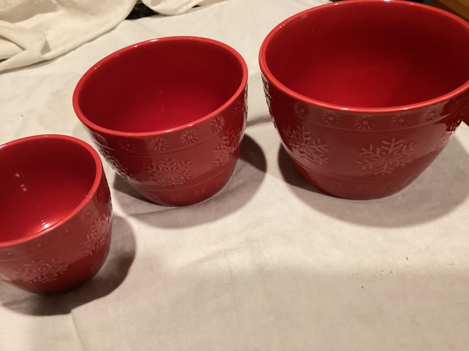 3 Walgreen Co. Red Snowflake Nesting Bowls Mint