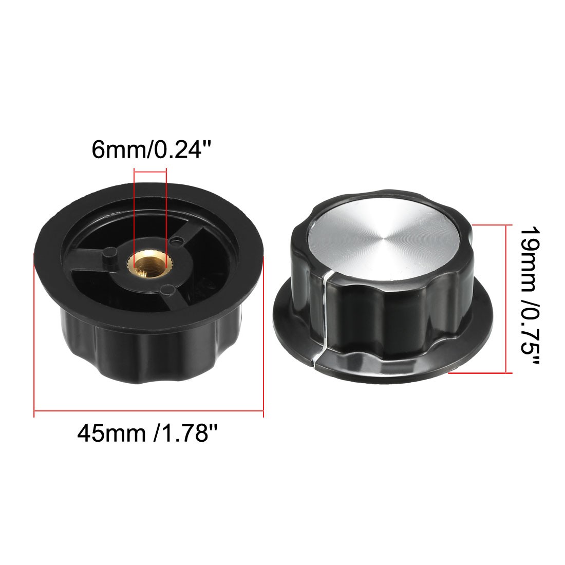 10Pcs 45x19.3mm Silver Tone Top Potentiometer Volume Control Rotary Knobs