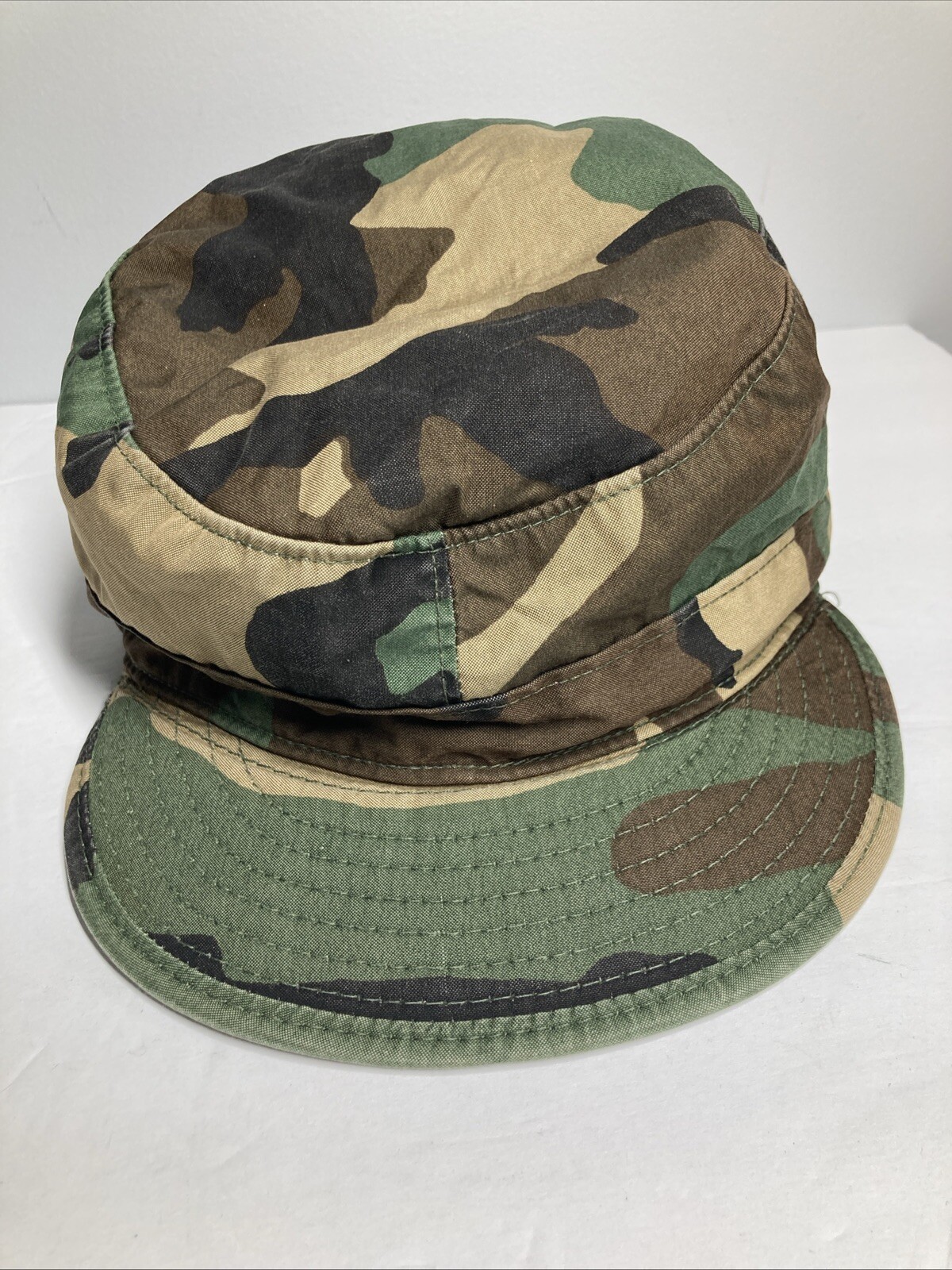 Military Issue Hat Cap Adult Size 7 Woodland Camouflage Ear Cover Patrol Cap