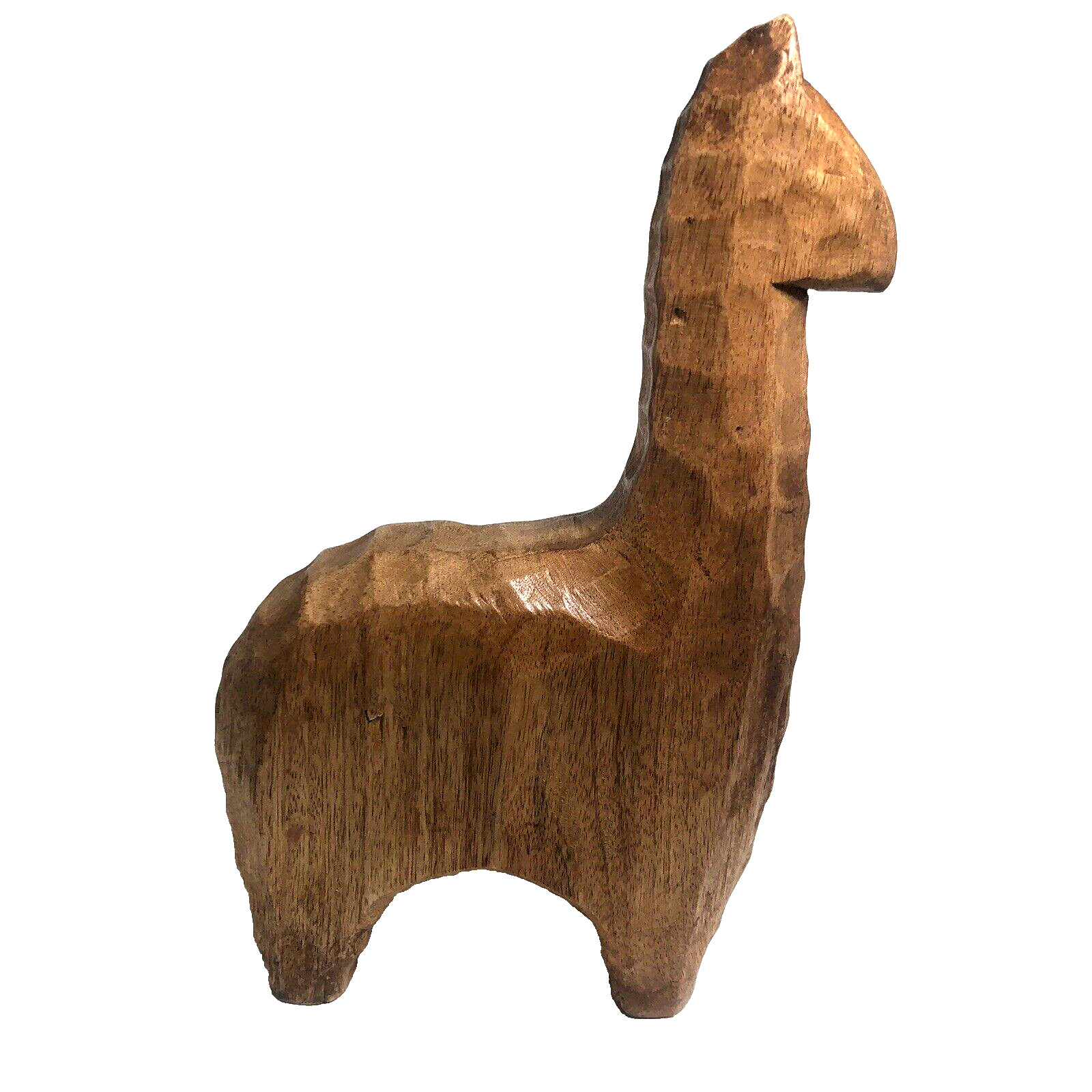 Vintage Hand-Carved Llama Animal Figure Wood  Alpaca Vicuña Peru S. America 10”