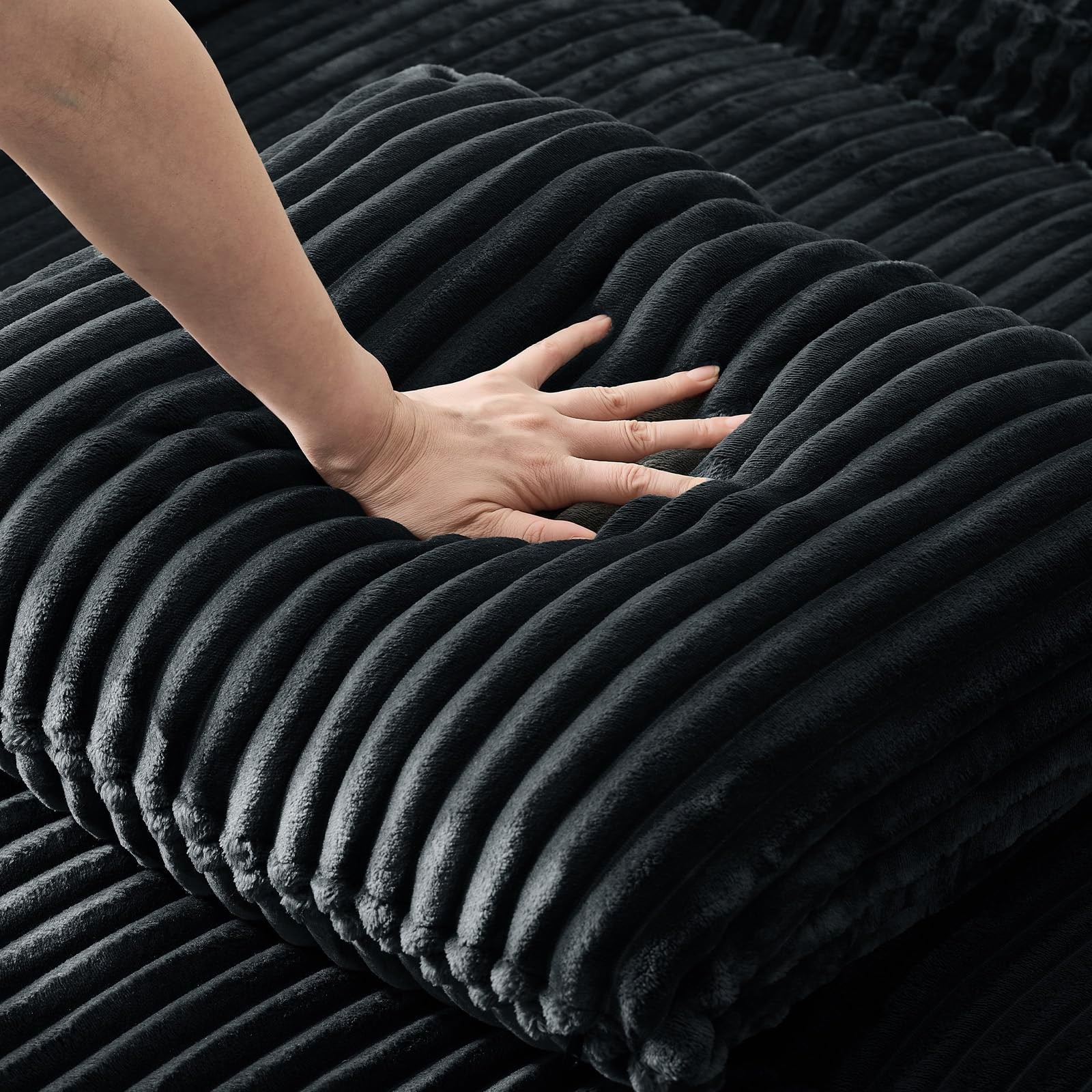 Pull Out Sofa Bed Convertible Corduroy Loveseat USB Charging Adjustable Black