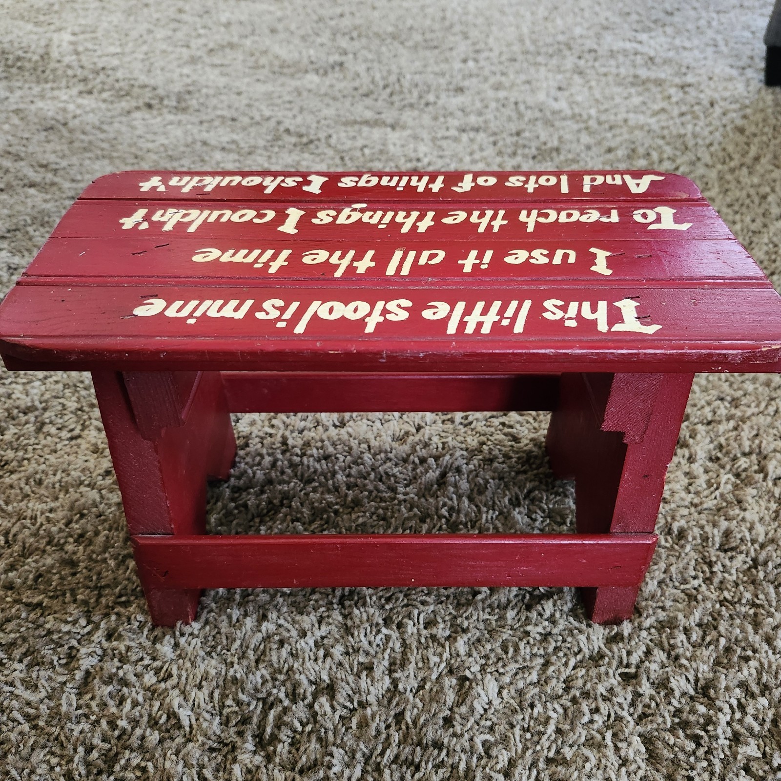 Vintage Red Child's Wood Step Stool "This little stool is mine..."