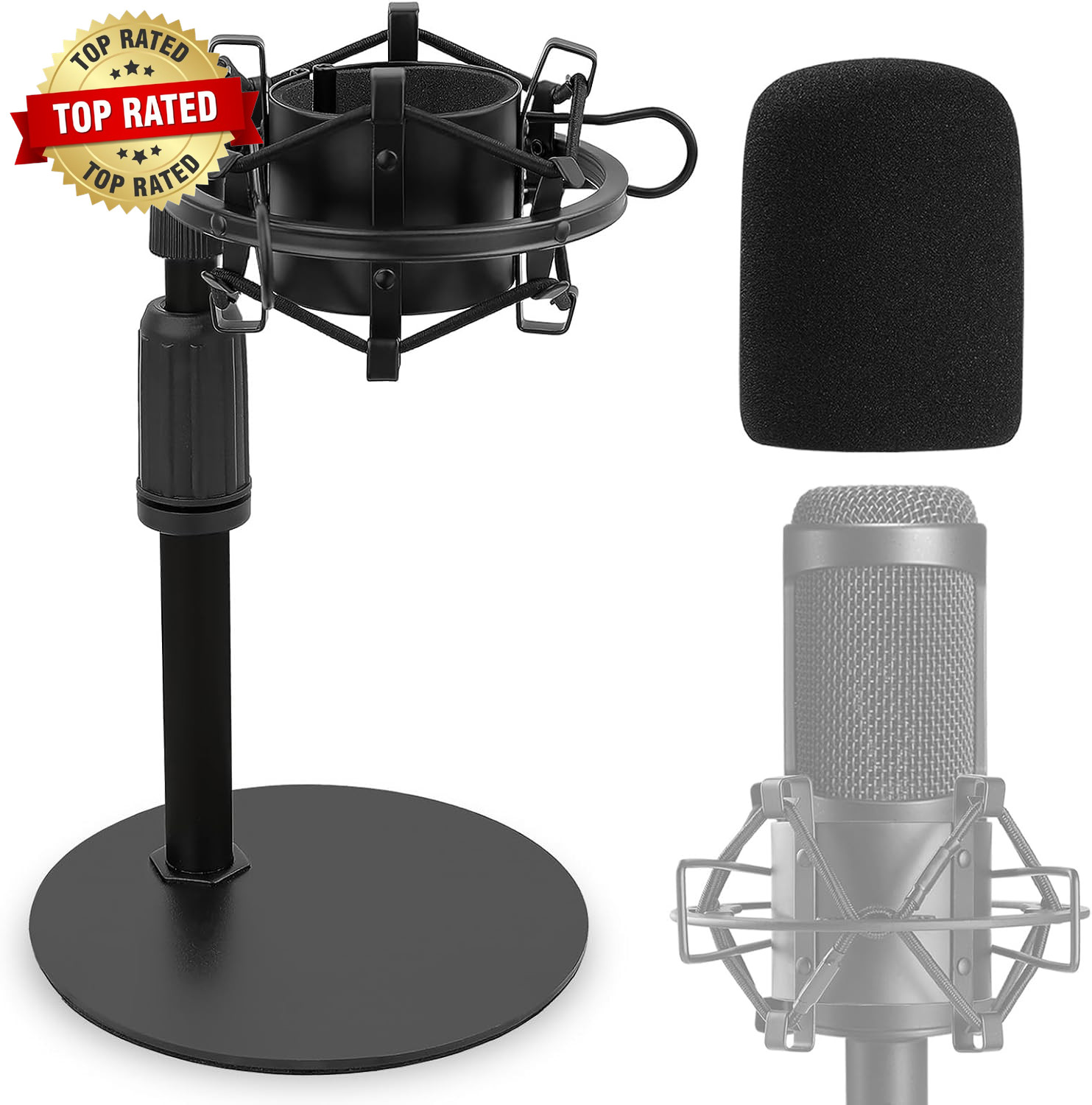 Upgraded AT2020 Desktop Mic Stand, Adjustable Mic Stand Desk with Shock Mount an