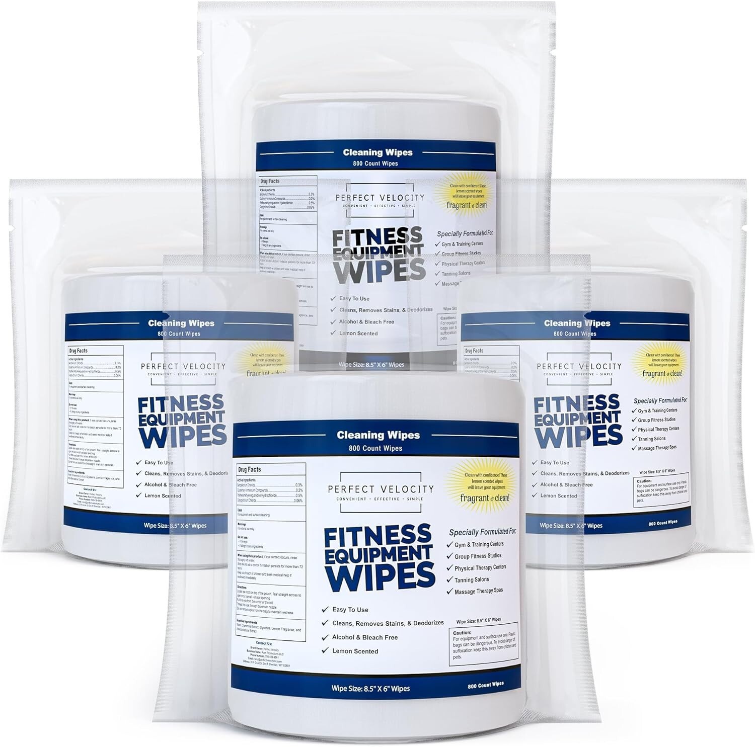 Perfect Velocity Fitness Gym Equipment Pre-Moistened Wipes - 4 Rolls/800 Wipes