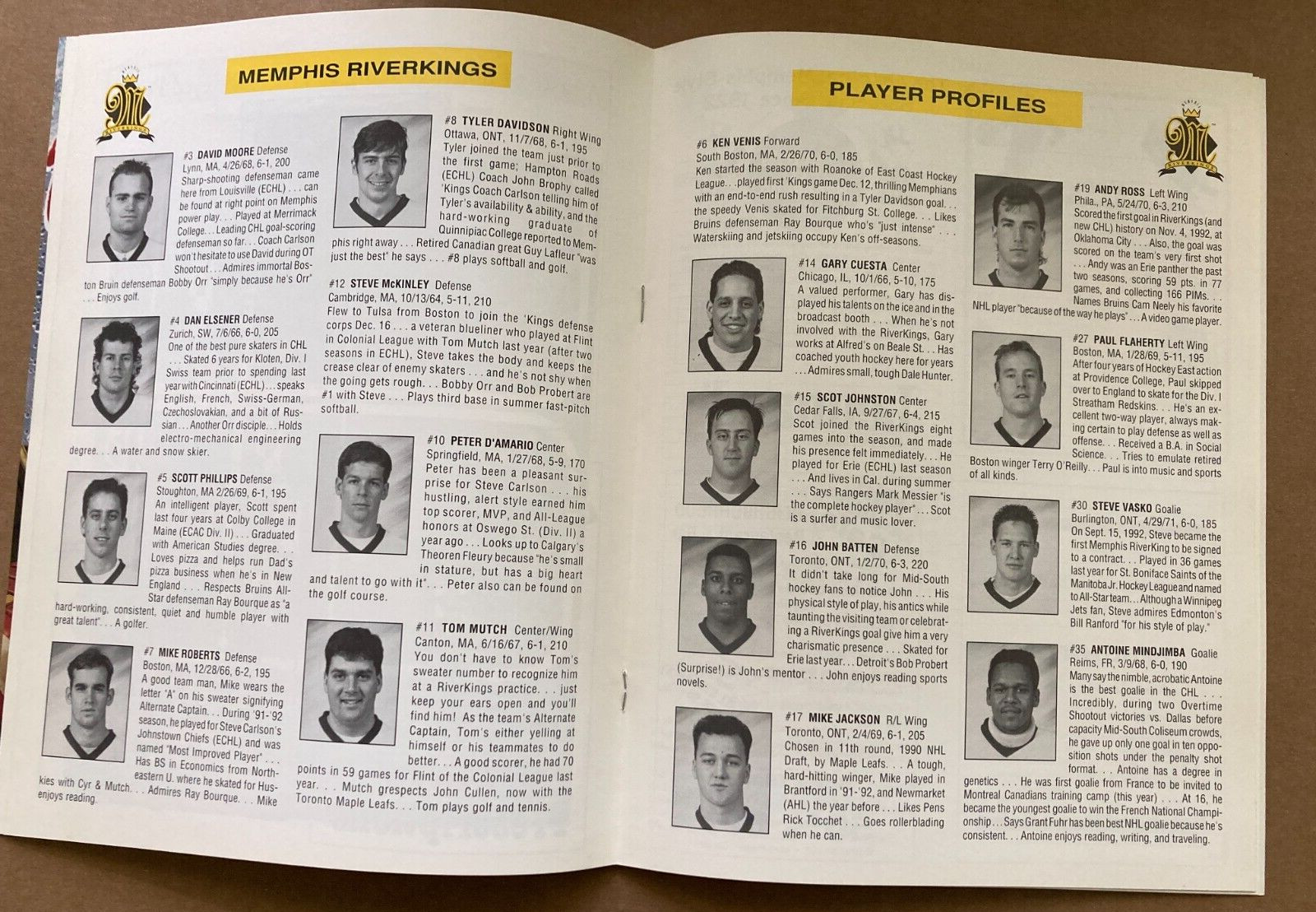 Memphis RiverKings Illustrated Program, 1992-93, 2nd Edition, Rare, Vintage