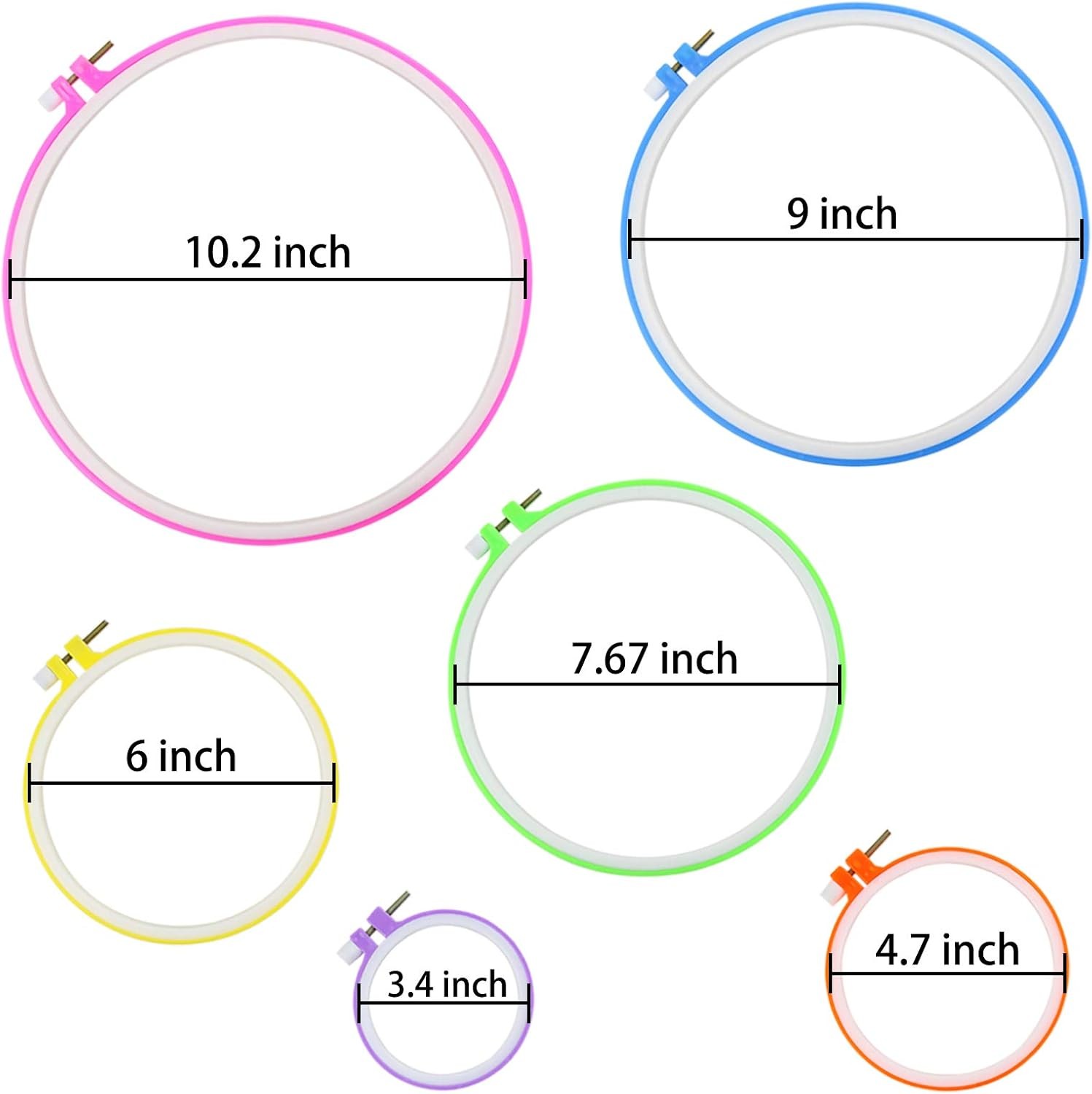 Similane 6 Pieces Embroidery Hoops, Plastic Circle Cross Stitch Multicolor