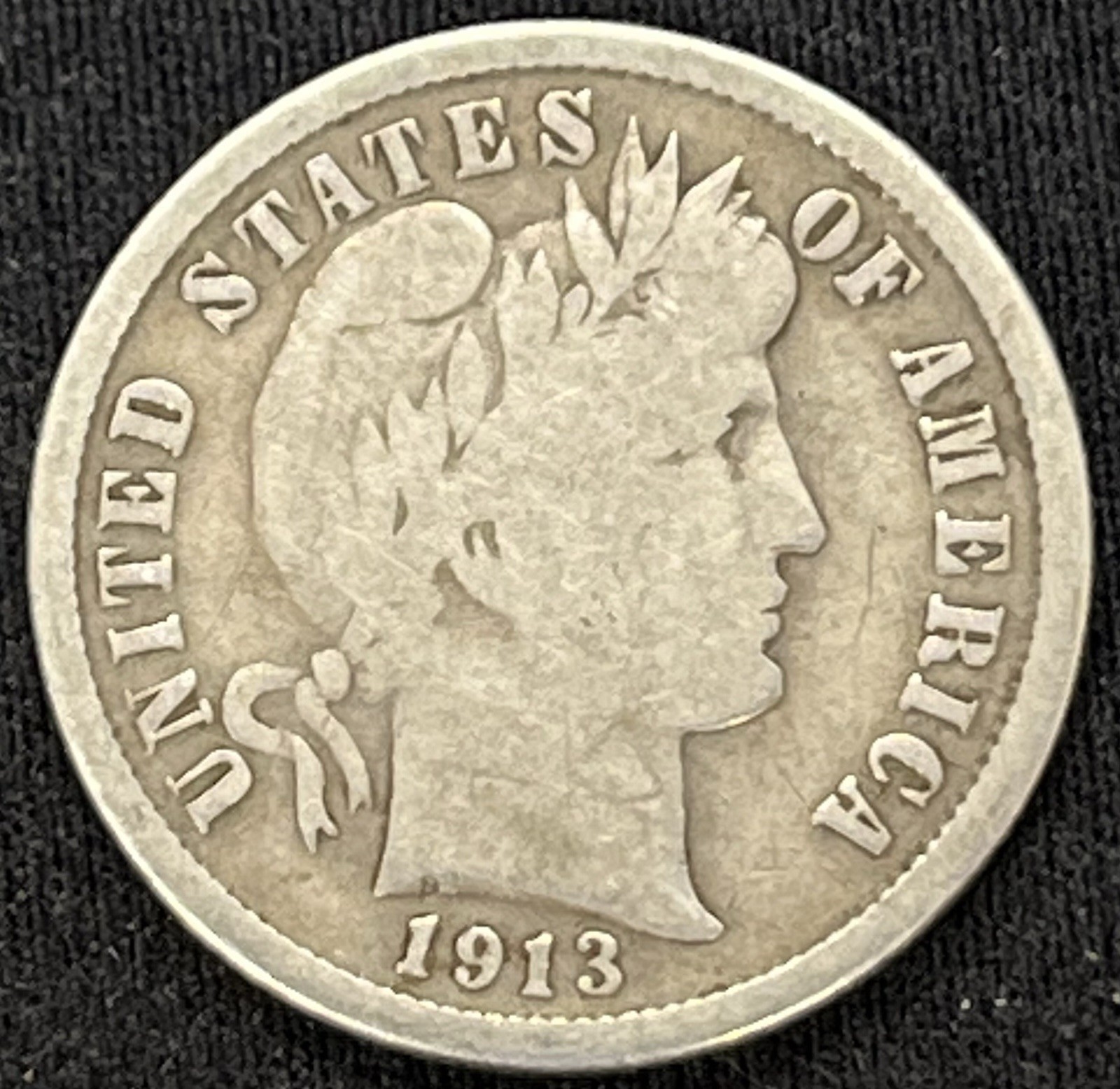VG+ Better Date 1913-S Barber Silver Dime