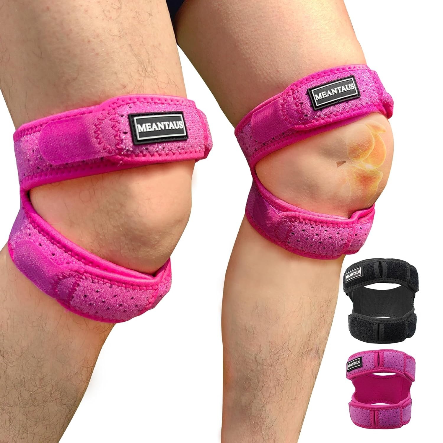 Dual Patella Knee Strap Pink Medium 2-Pack Open Patella Support Brace Running