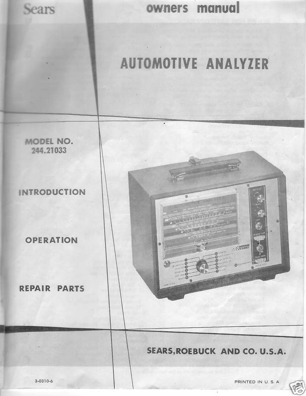 SEARS PENSKE AUTOMOTIVE ANALYZER MANUAL MODEL 244.21033 COPY