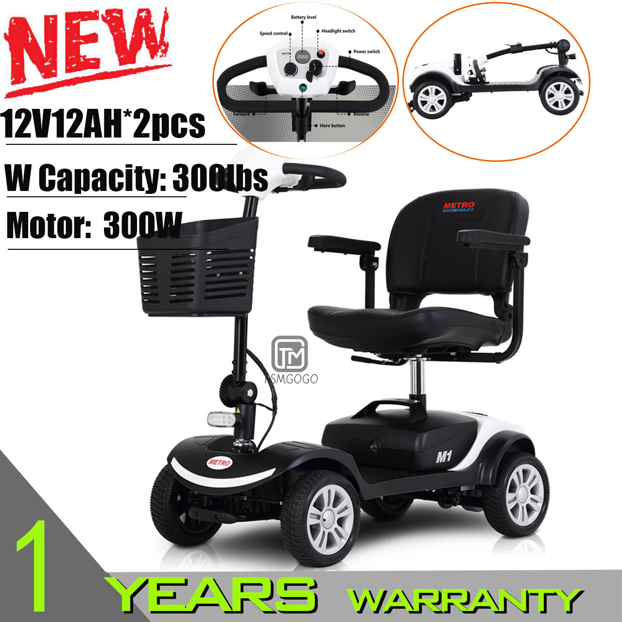 4 Wheels Mobility Scooter Power Wheel Chair Electric Device Compact Adult Travel
