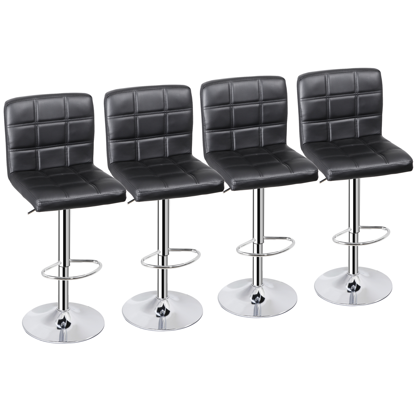 4 PCS Adjustable Swivel PU Leather Bar Stools Chairs with Back Living Room