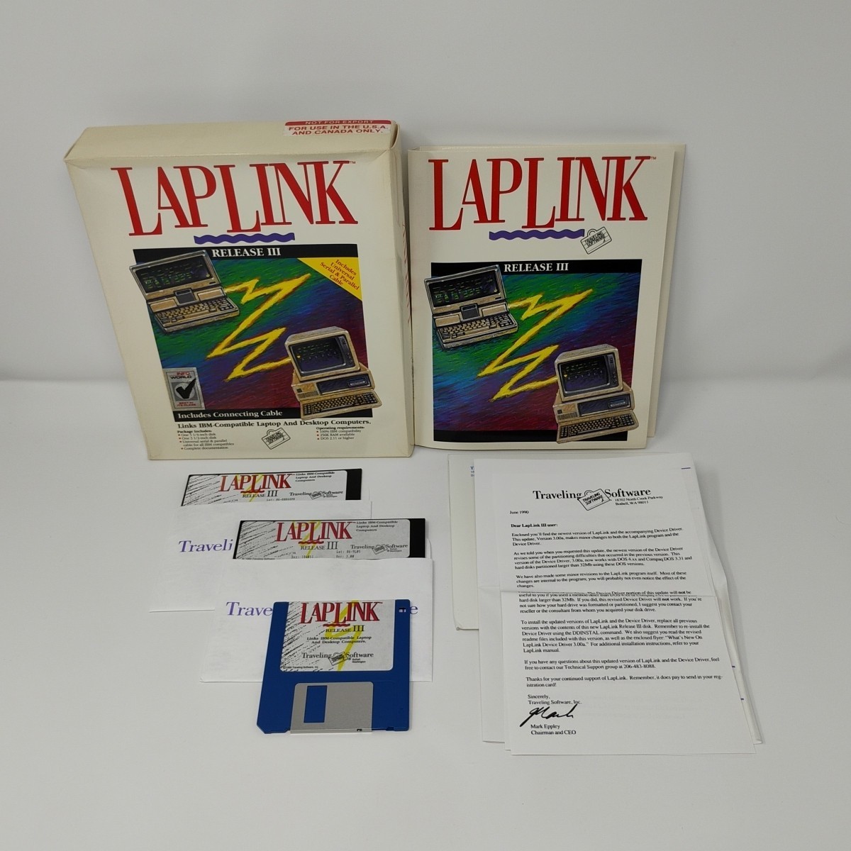 Vintage LapLink III Release 3 IBM Software w 3.5 & 5.25 Disks Traveling Software
