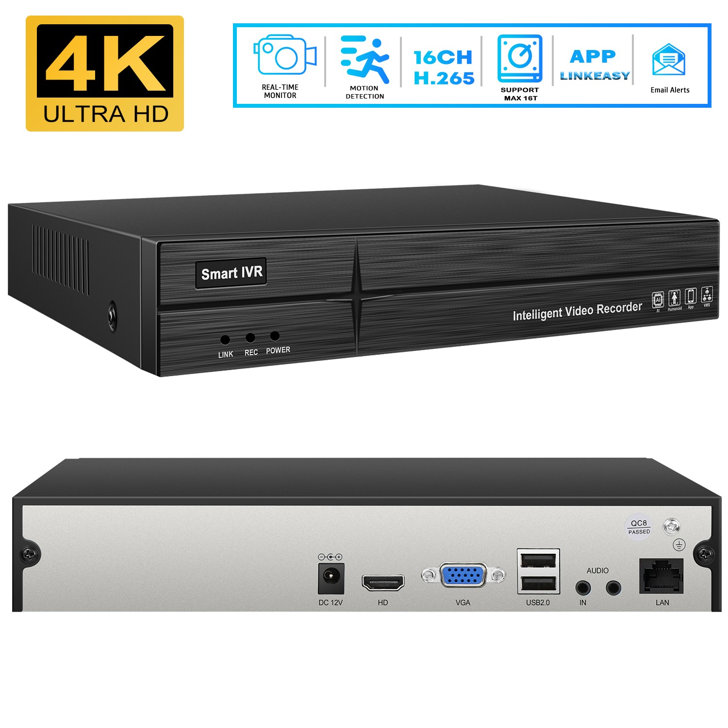 4K 16CH Smart NVR Network Video Recorder for Security System UP to 16TB(NO HDD)