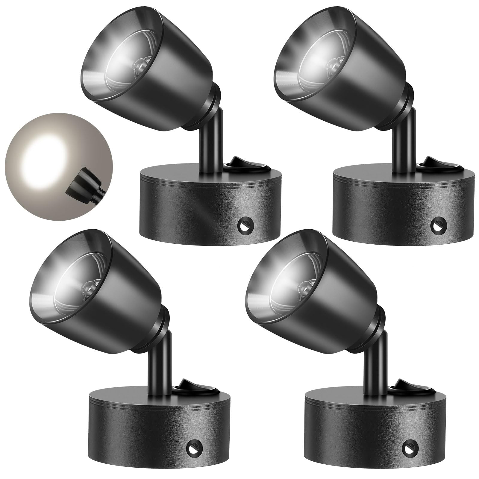VIHOSE 4 Pieces DC12V- 24V RV Lights Interior Black, White Light 6000K
