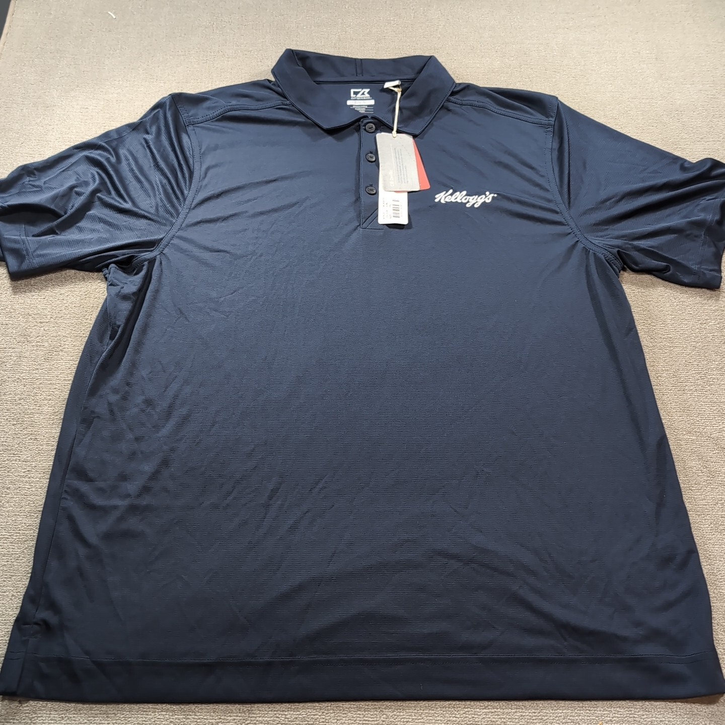 Kellogs Cutter & Buck XXL Uniform Navy Blue Work Polo Shirt White Logo NWT