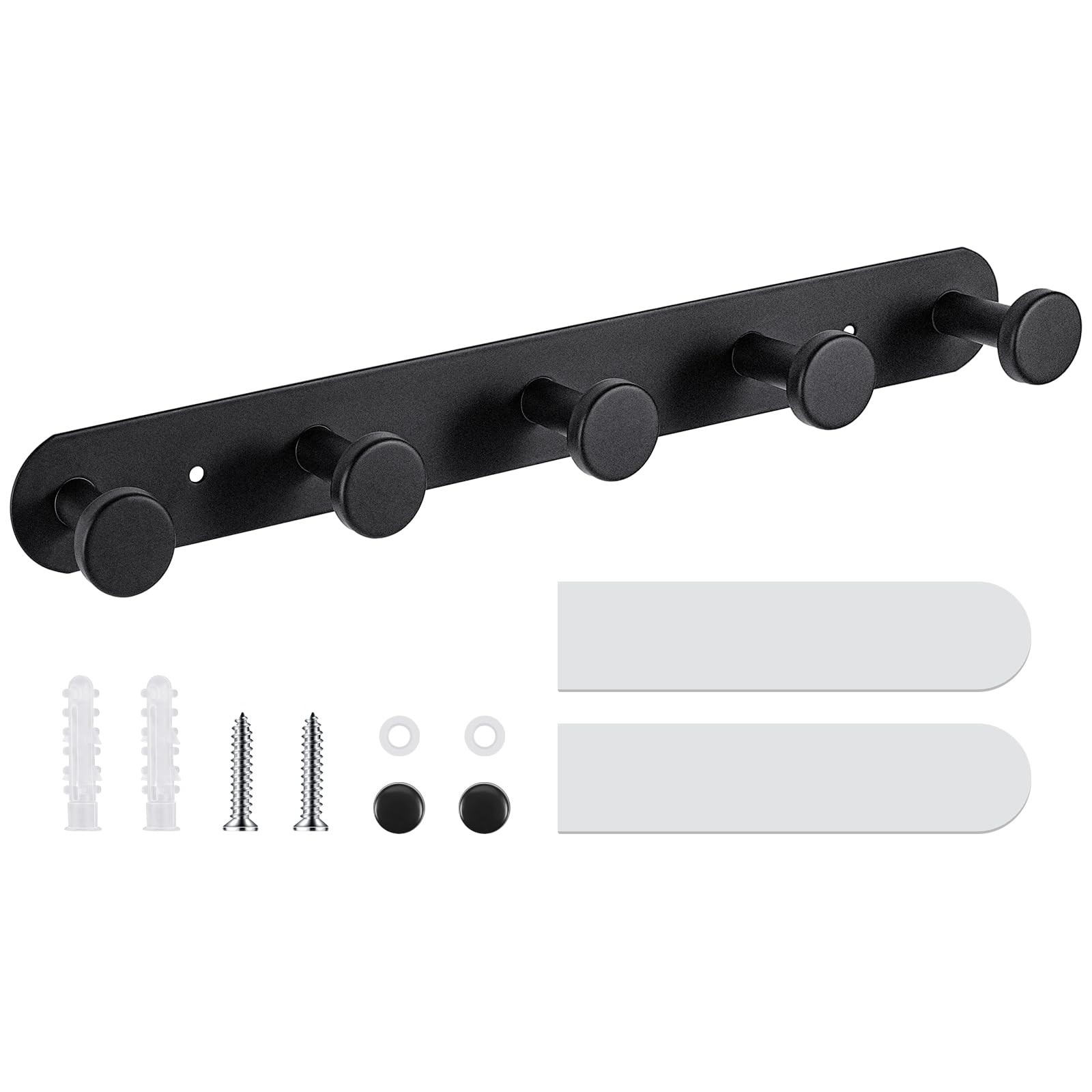 Coat Hooks Wall Mounted, Black Rack with 5 Adhesive & Screw