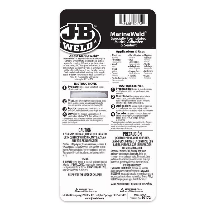 J-B Weld MarineWeld White Adhesive & Sealant Resealable No Waste Cap .85 oz